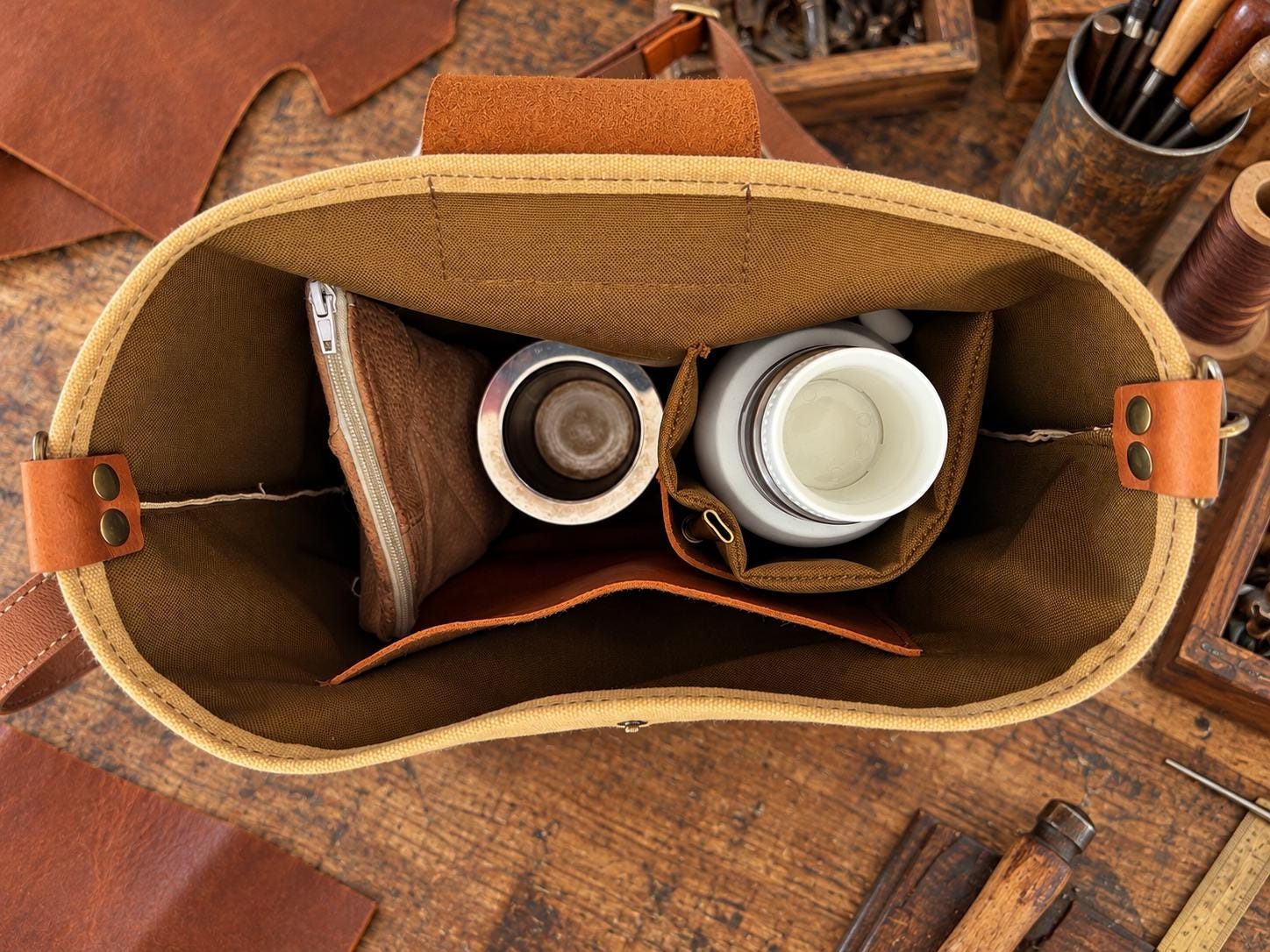 Waxed Canvas & Leather Yerba Mate Bag, view 4