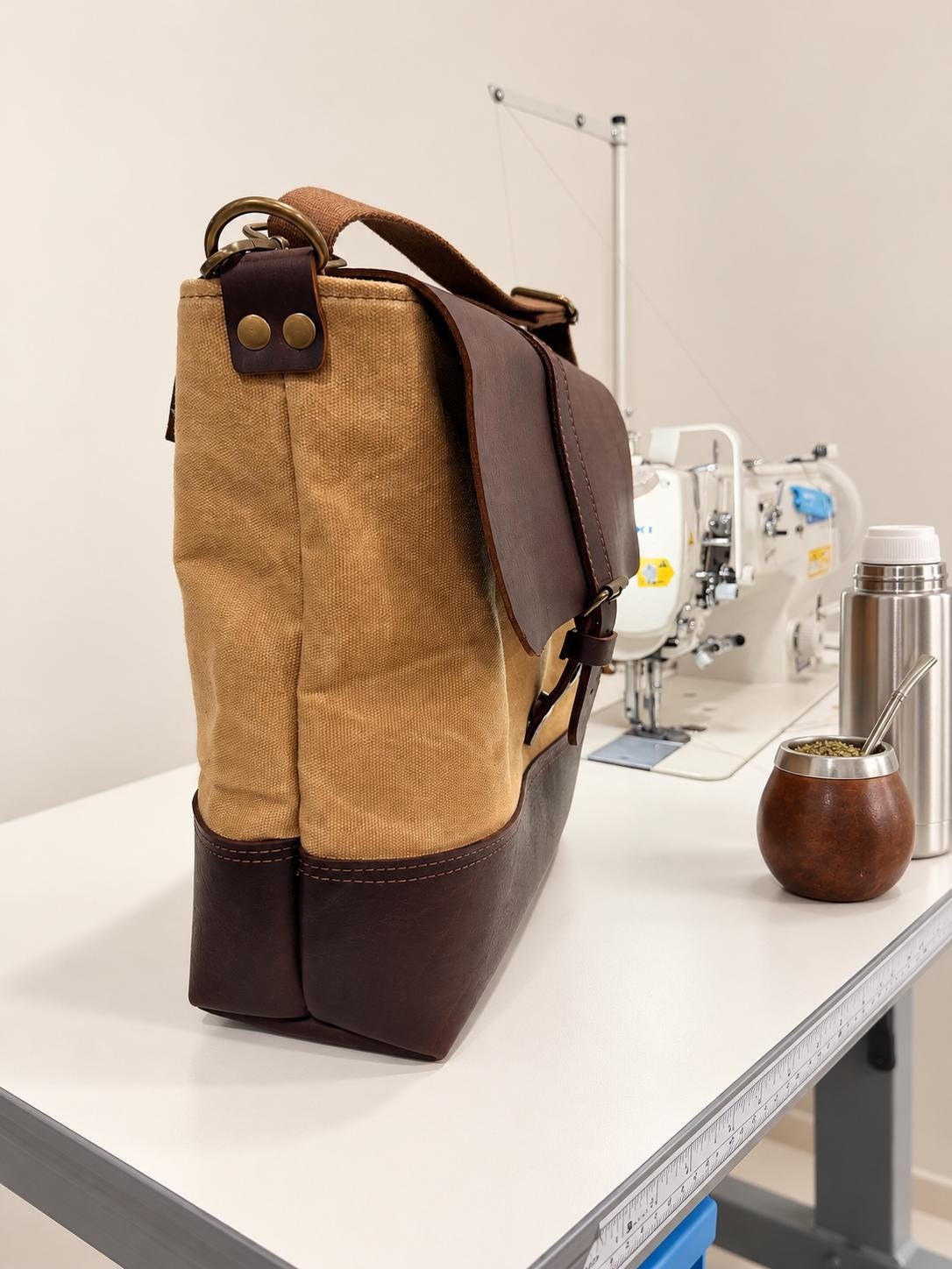 Waxed Canvas & Leather Mate Bag, view 2