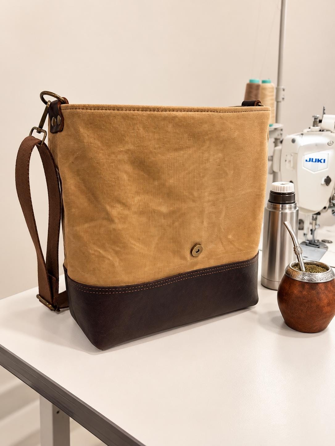 Waxed Canvas & Leather Mate Bag, view 3