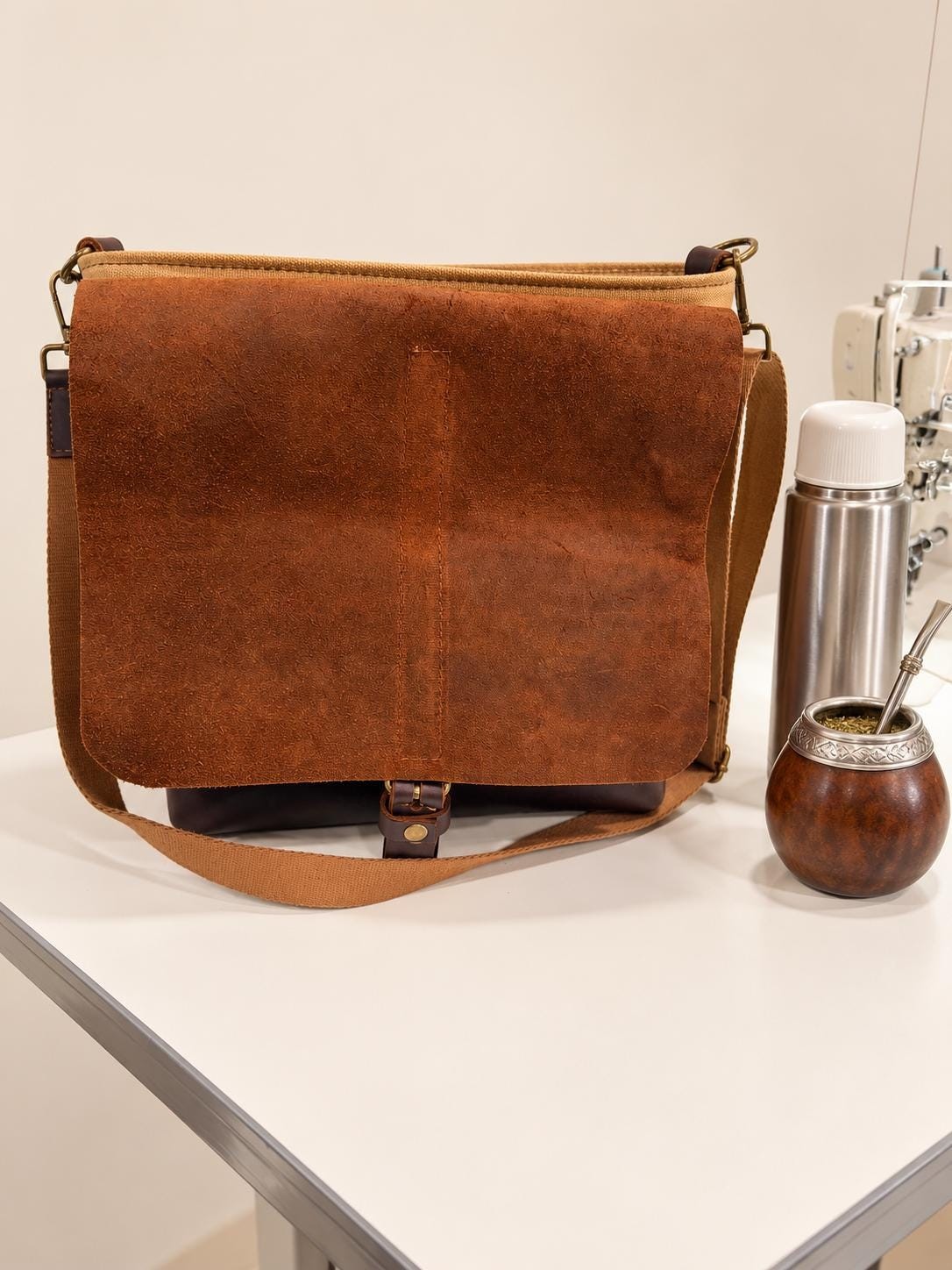 Waxed Canvas & Leather Mate Bag, view 4