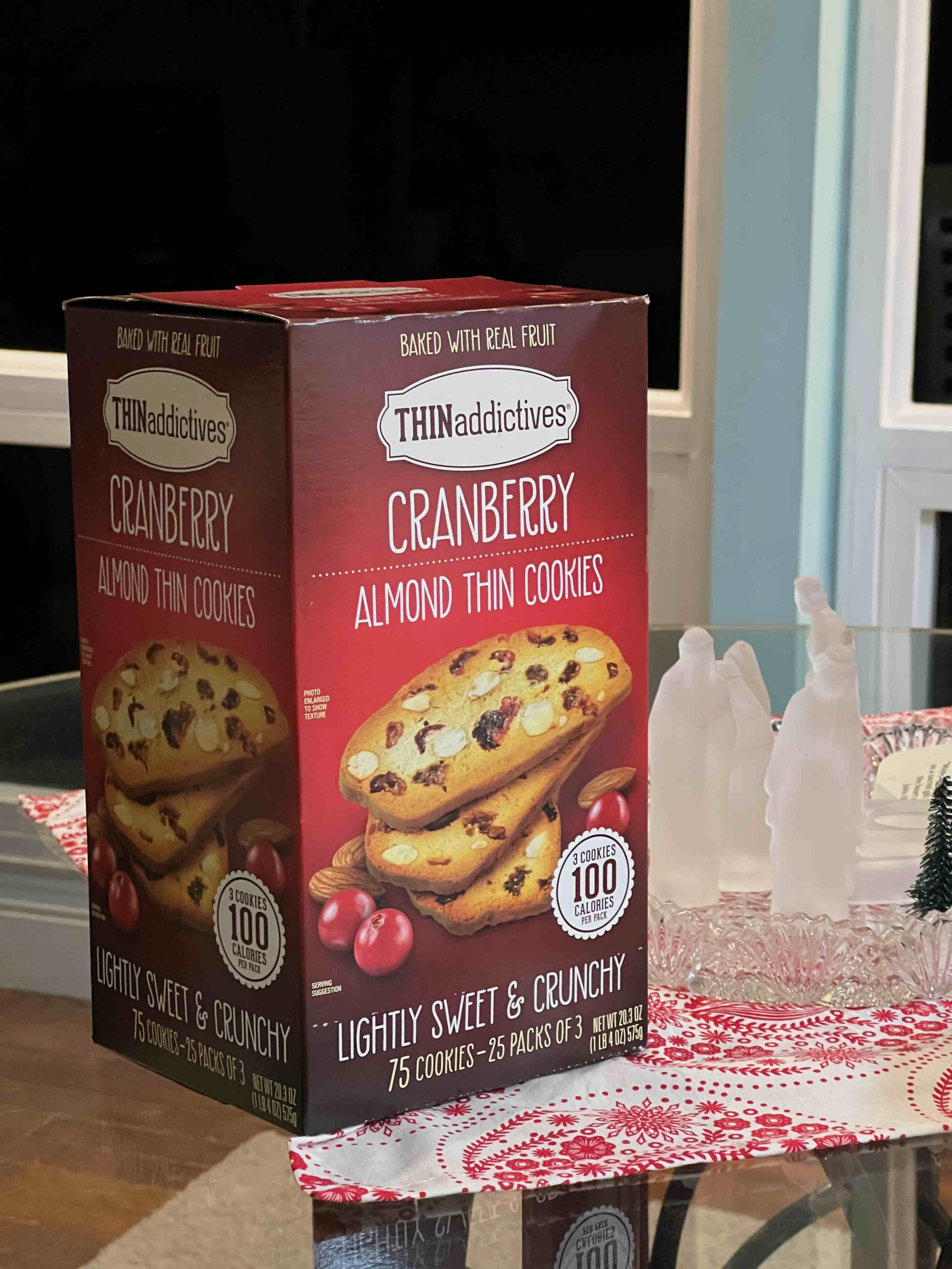 A box of cranberry almond thin cookies