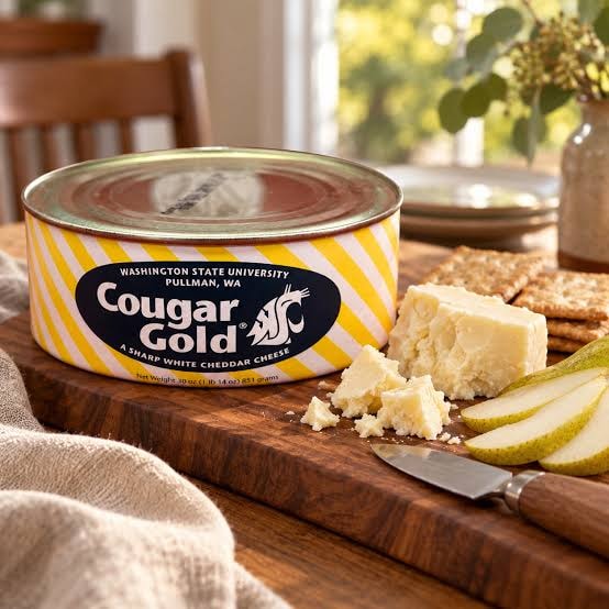 Cougar Gold cheese with crackers and pear