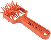 Orange plastic dough docker tool with spikes.