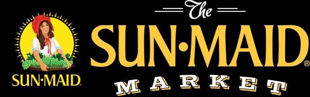 Partial view of the Sun-Maid logo with bold yellow and white text on a black background.