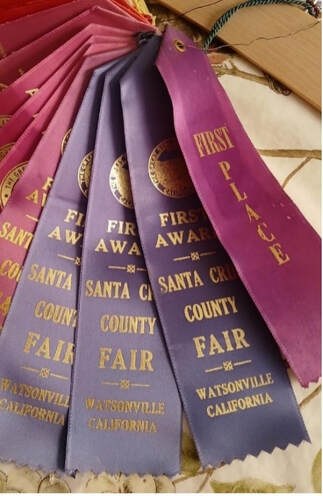 First place purple ribbons from the Santa Clara County Fair.