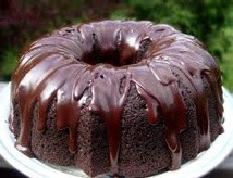 A rich chocolate bundt cake with glossy chocolate glaze.