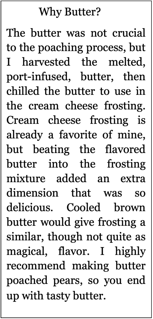 A cozy recipe step describing cream cheese frosting with flavored butter and spices.