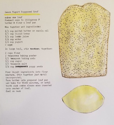 A handwritten recipe for 'Jane Town Toasted Loaf' with an illustration of bread and lemon slices.