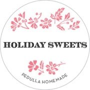 Logo for Holiday Sweets with floral design and homemade appeal.