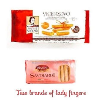 Two brands of ladyfingers, Vekesovo and Savoiardi.