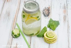 Refreshing cucumber and lemon infused water in a mason jar.