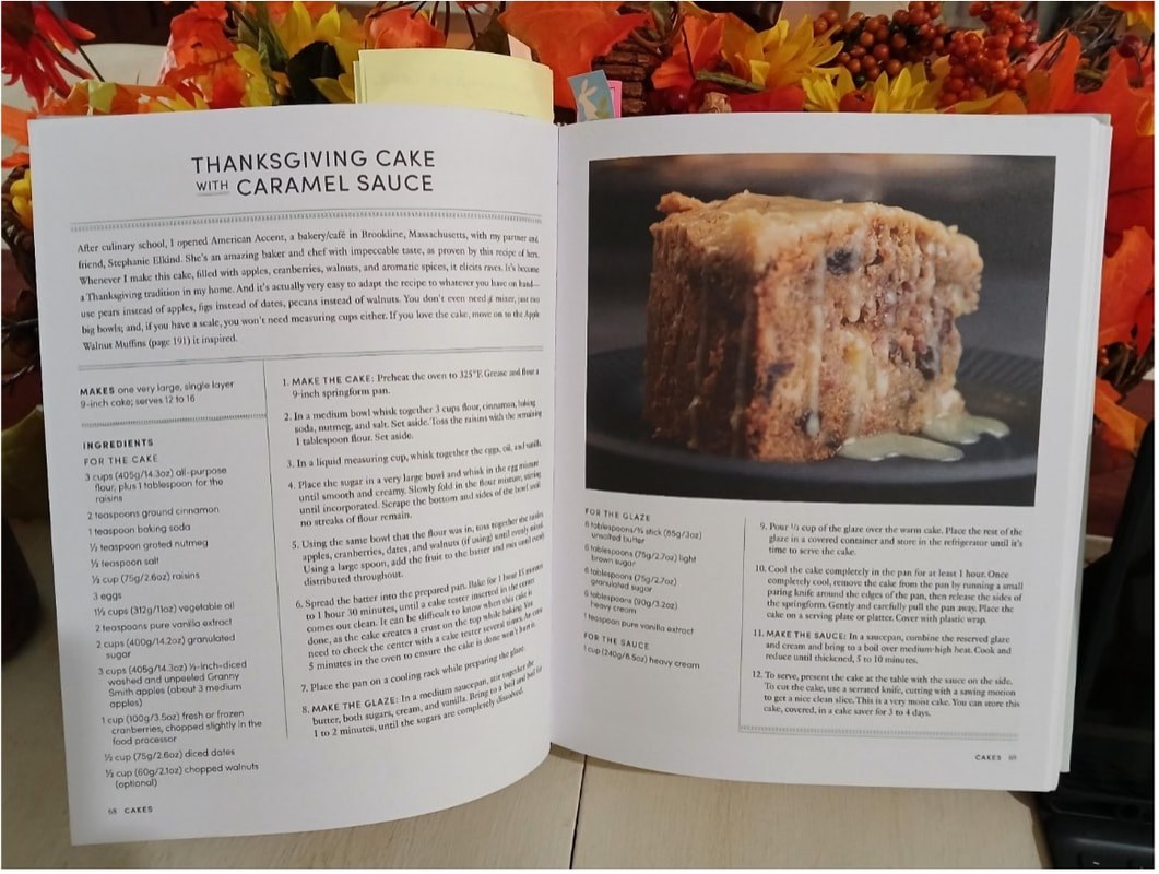A cookbook page featuring a recipe for Thanksgiving Chestnut Dressing with an appetizing photo.