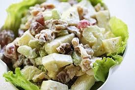 Fresh Waldorf salad with apples, walnuts, and creamy dressing.