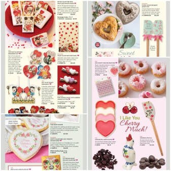 Valentine's Day treats and gift ideas with heart-themed decorations.