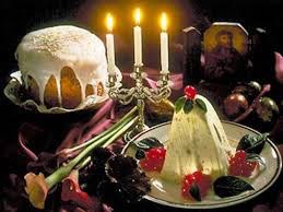 Festive holiday dessert with candles and decorations.