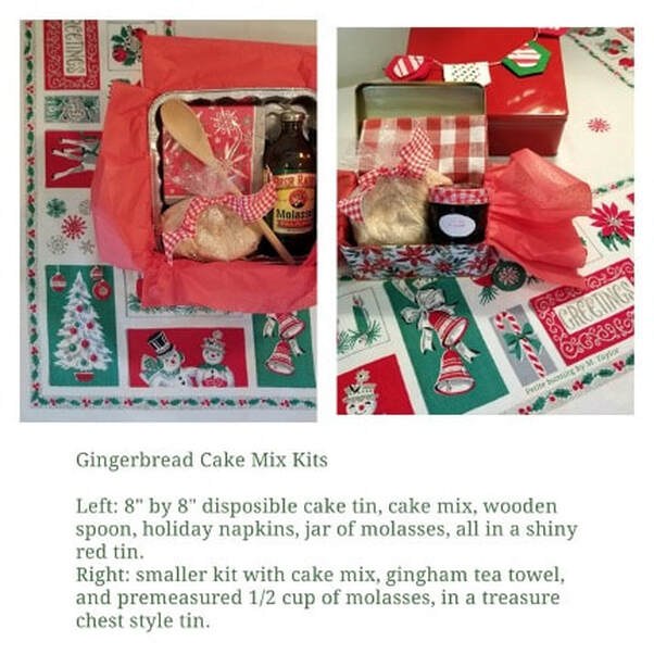 Festive gingerbread cake kit with decorating supplies on a holiday table.