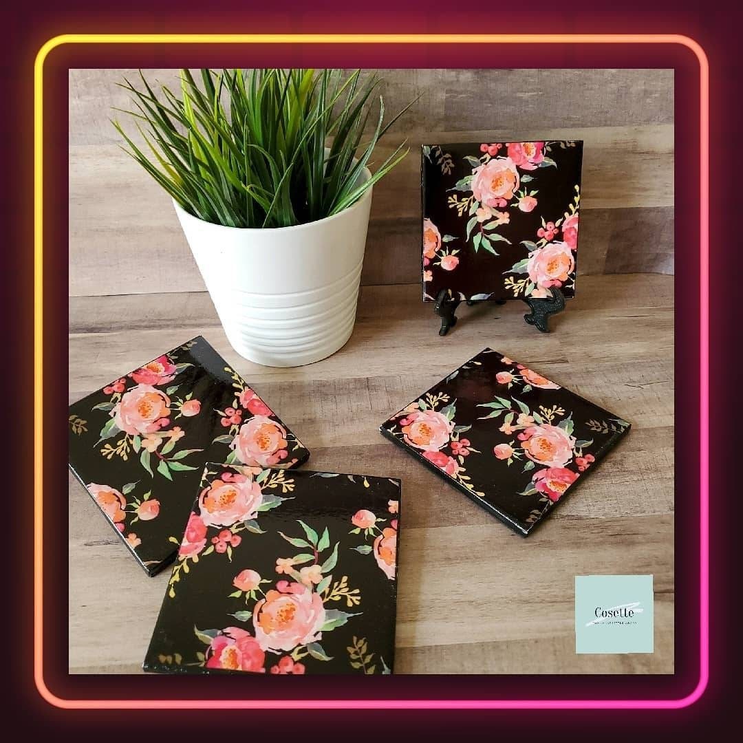 Floral Ceramic Coasters: Spring Home Decor, Set of 4
