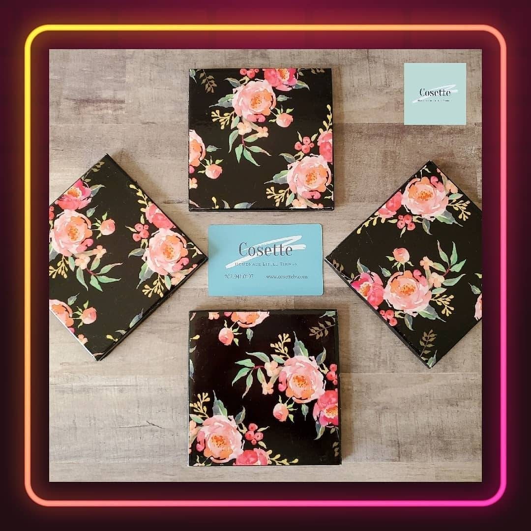 Floral Ceramic Coasters: Spring Home Decor, Set of 4, detail 3