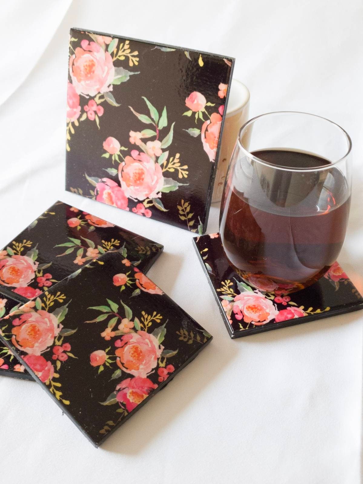 Floral Ceramic Coasters: Spring Home Decor, Set of 4, detail 4