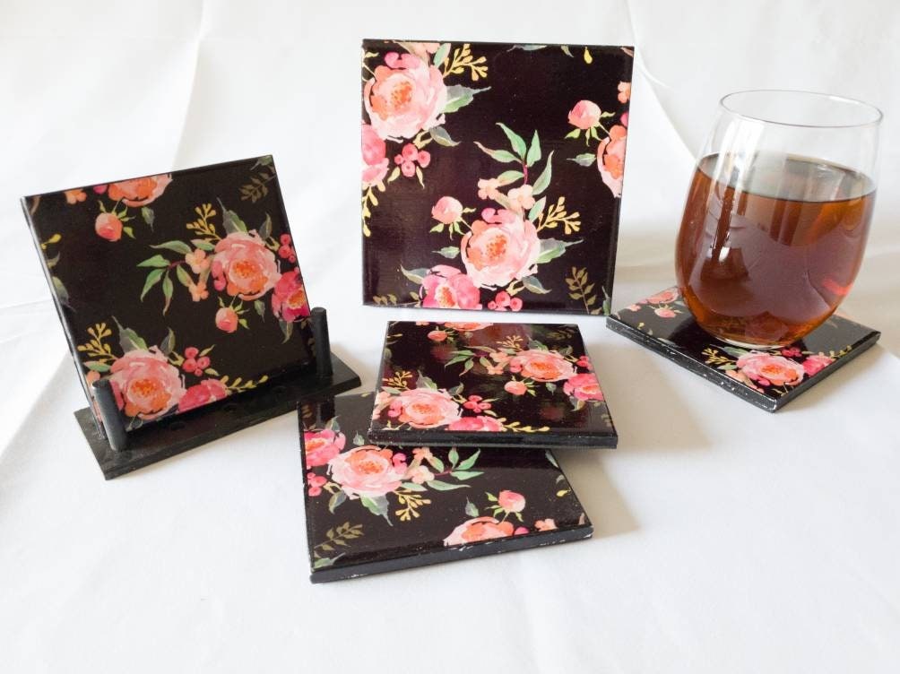 Floral Ceramic Coasters: Spring Home Decor, Set of 4, detail 5