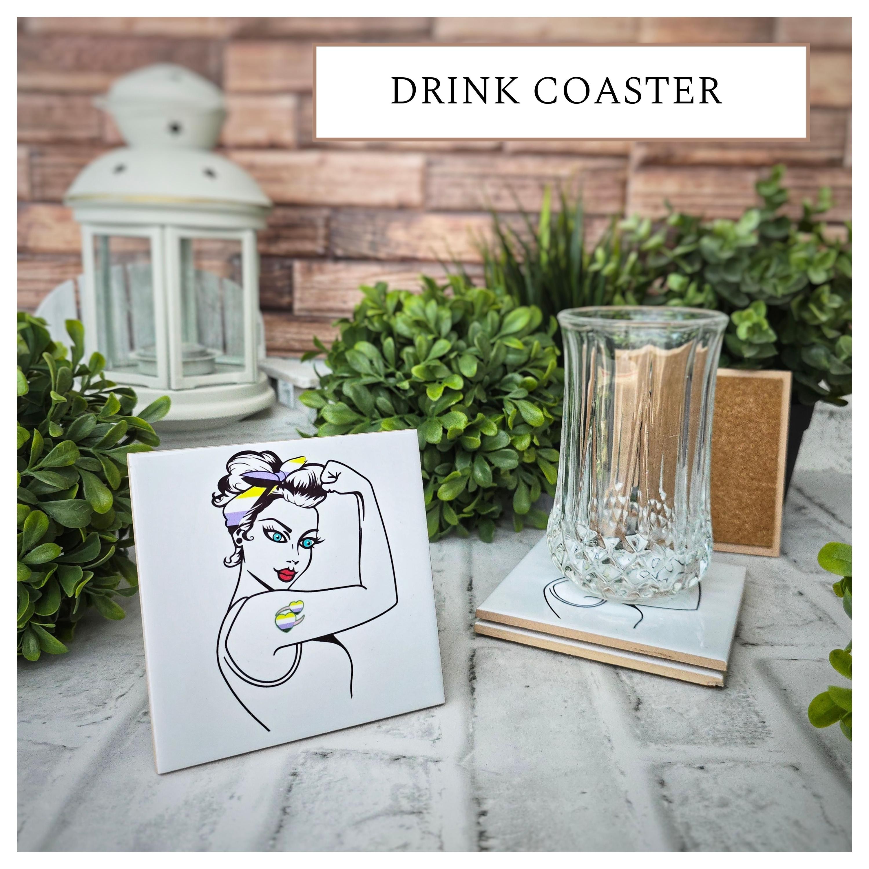 Non-Binary Rosie the Riveter Ceramic Coasters - Set of 4, detail 3