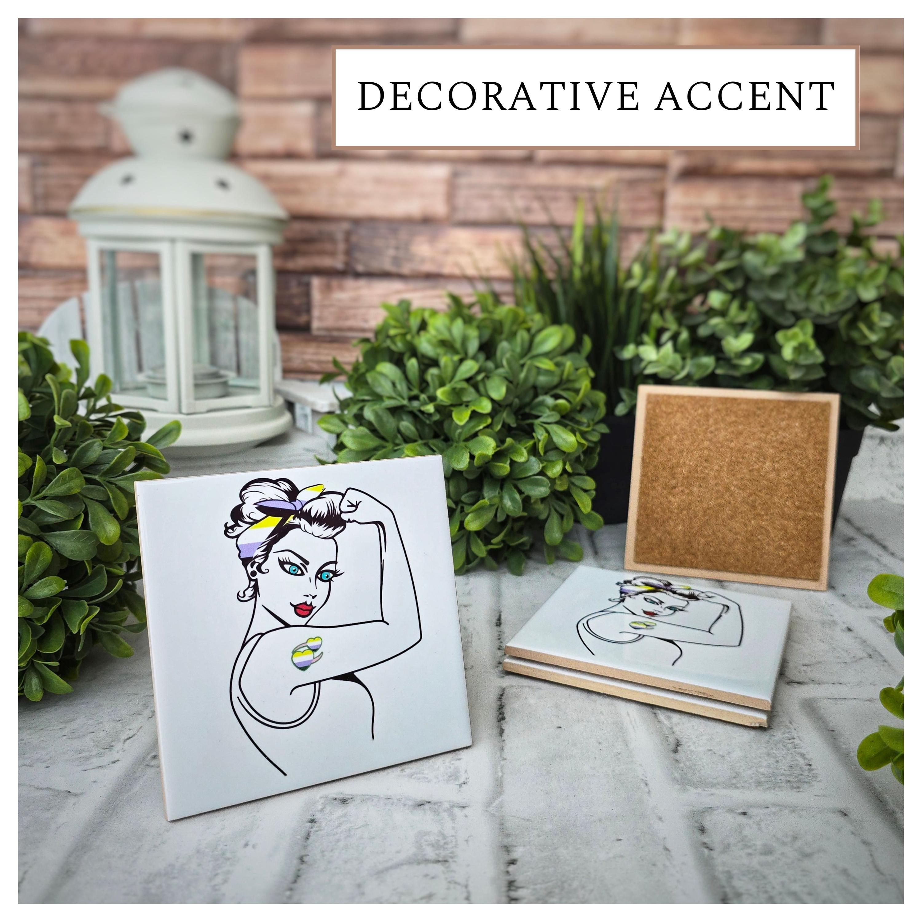 Non-Binary Rosie the Riveter Ceramic Coasters - Set of 4, detail 4