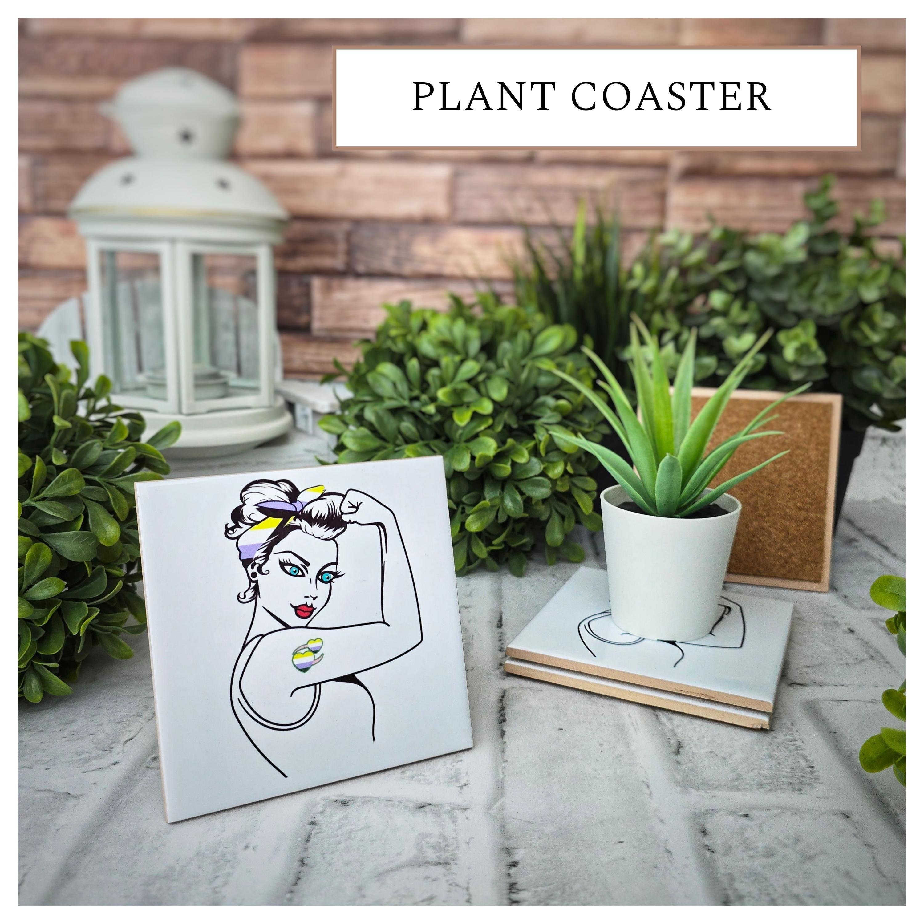 Non-Binary Rosie the Riveter Ceramic Coasters - Set of 4, detail 8