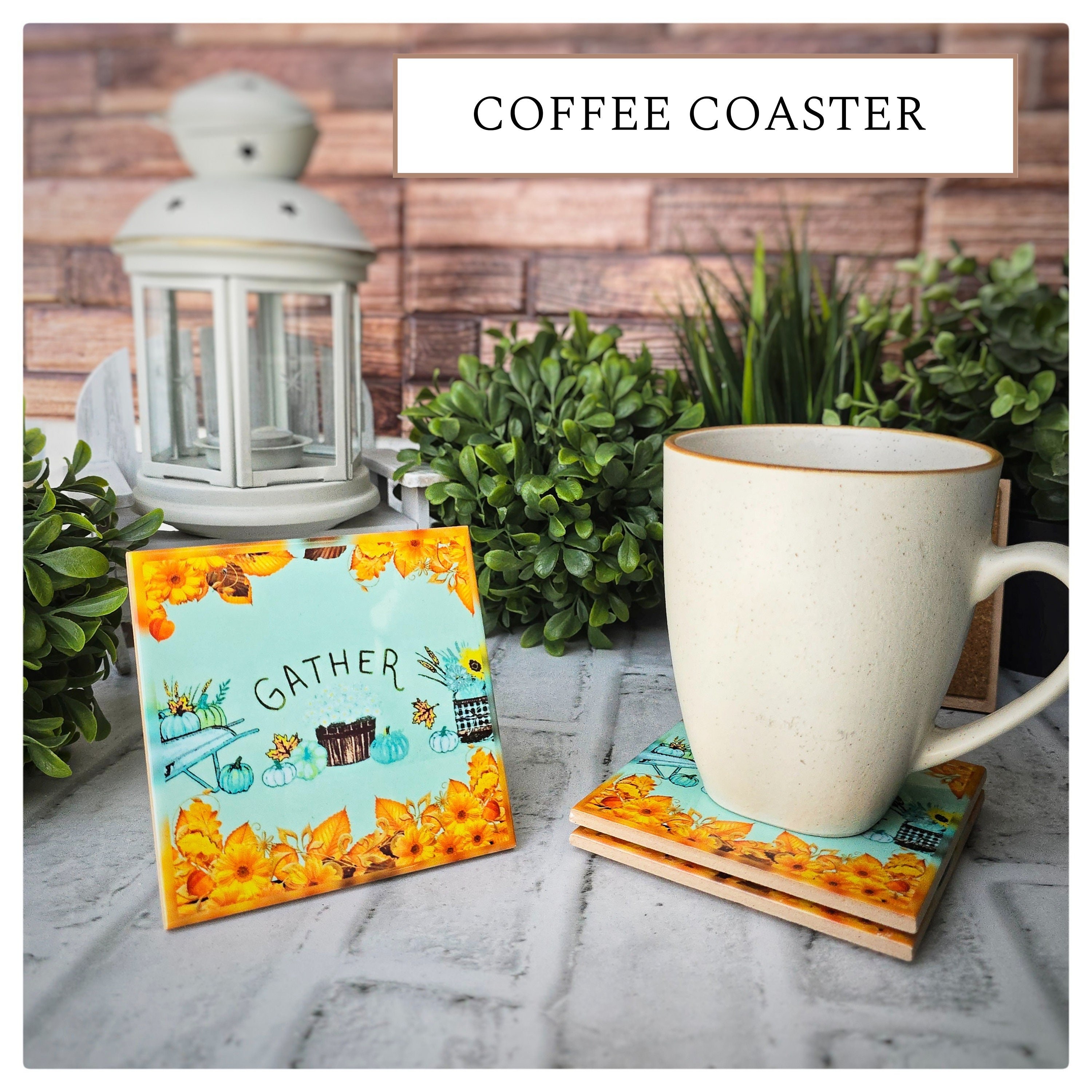 Autumn Ceramic Coasters: Gather Theme, Fall Decor (Set of 4), detail 4