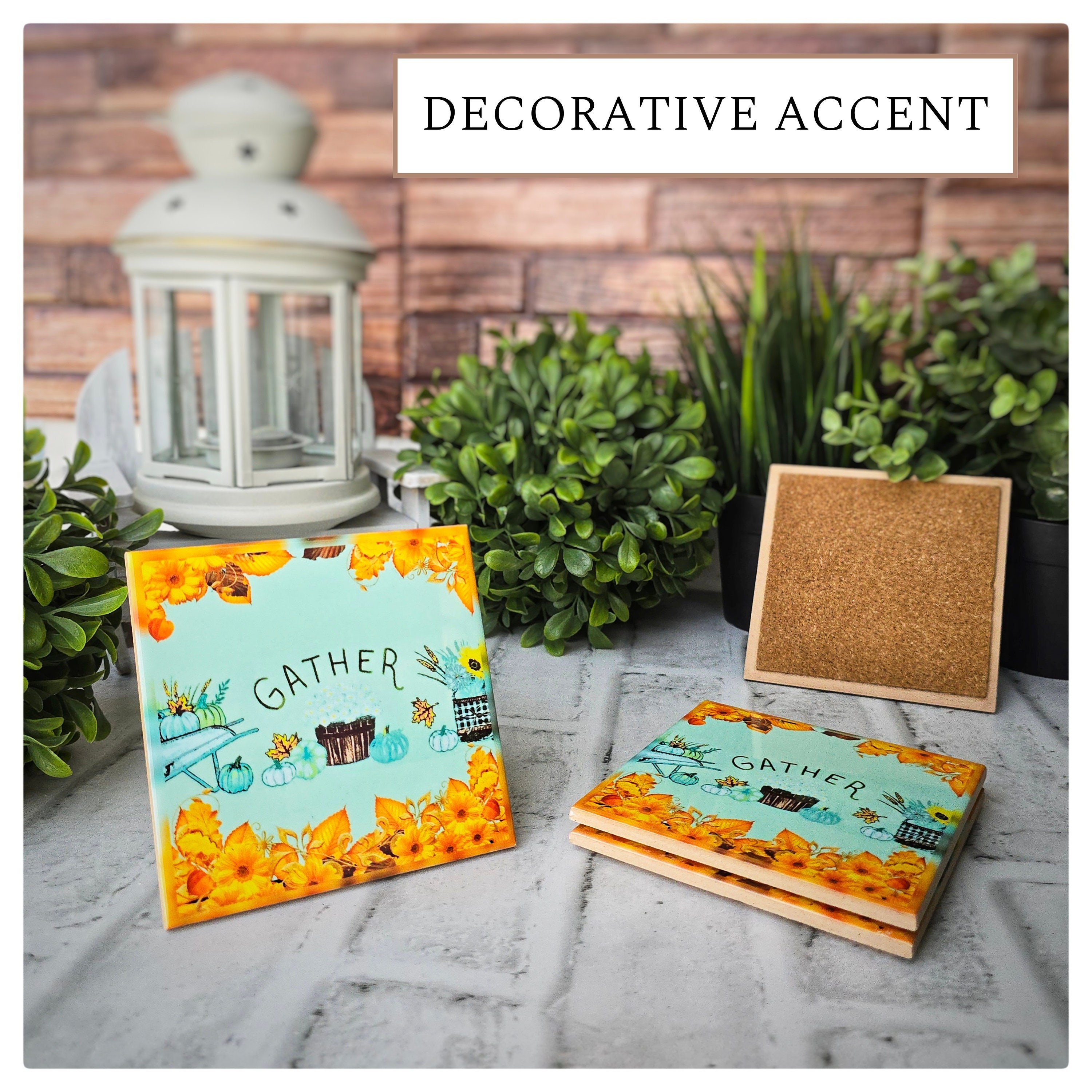 Autumn Ceramic Coasters: Gather Theme, Fall Decor (Set of 4), detail 7
