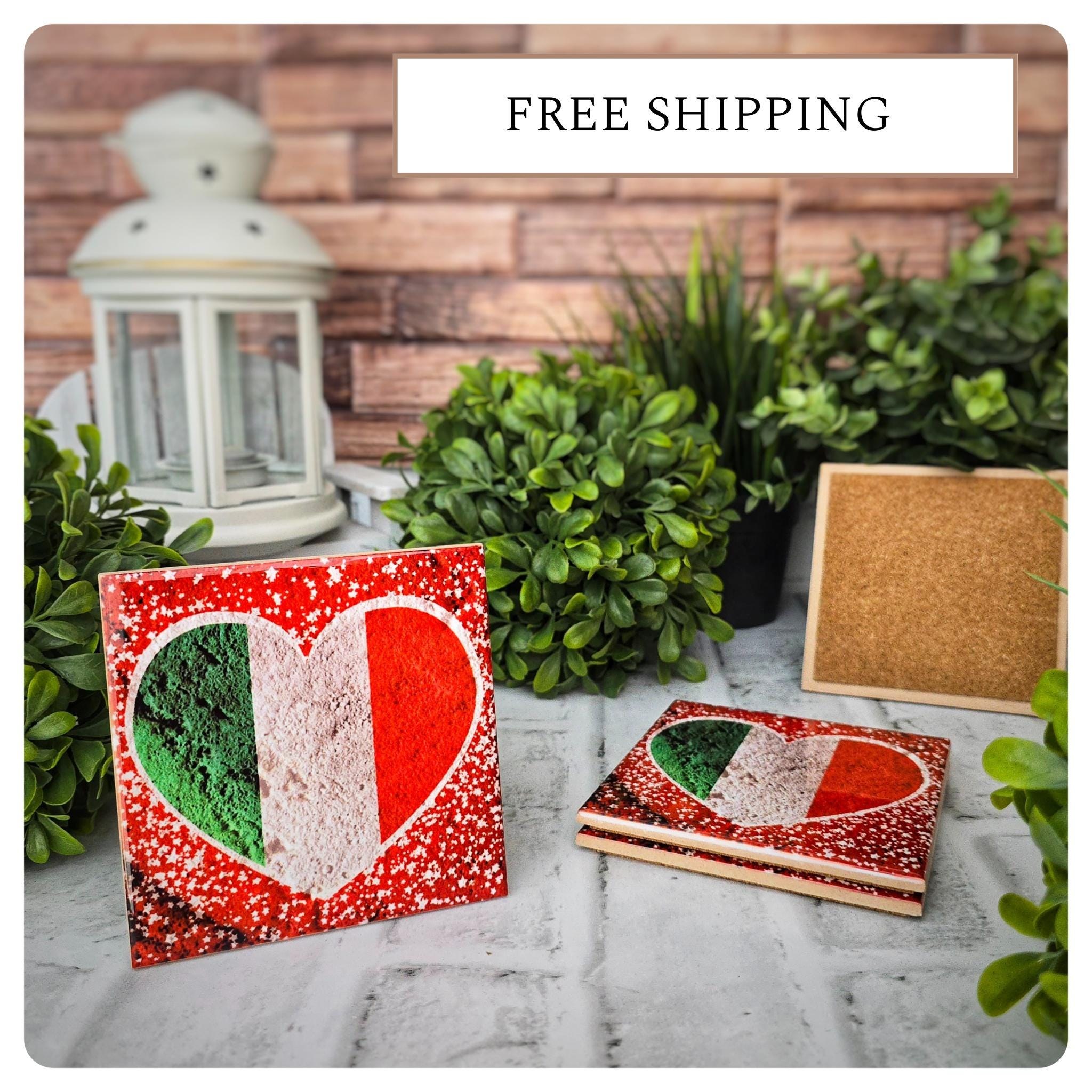 Italian Flag Heart Ceramic Coasters - Set of 4