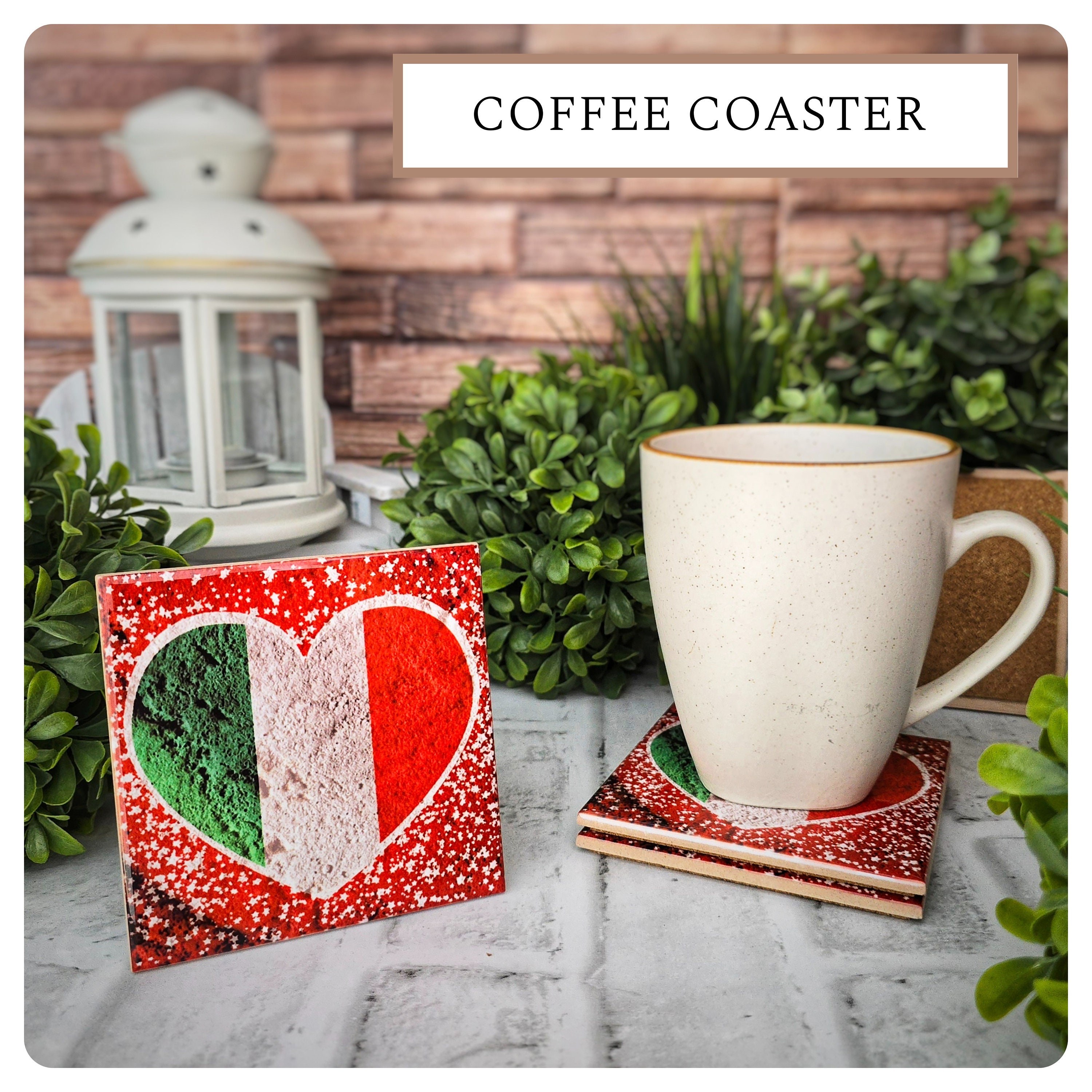 Italian Flag Heart Ceramic Coasters - Set of 4, detail 2