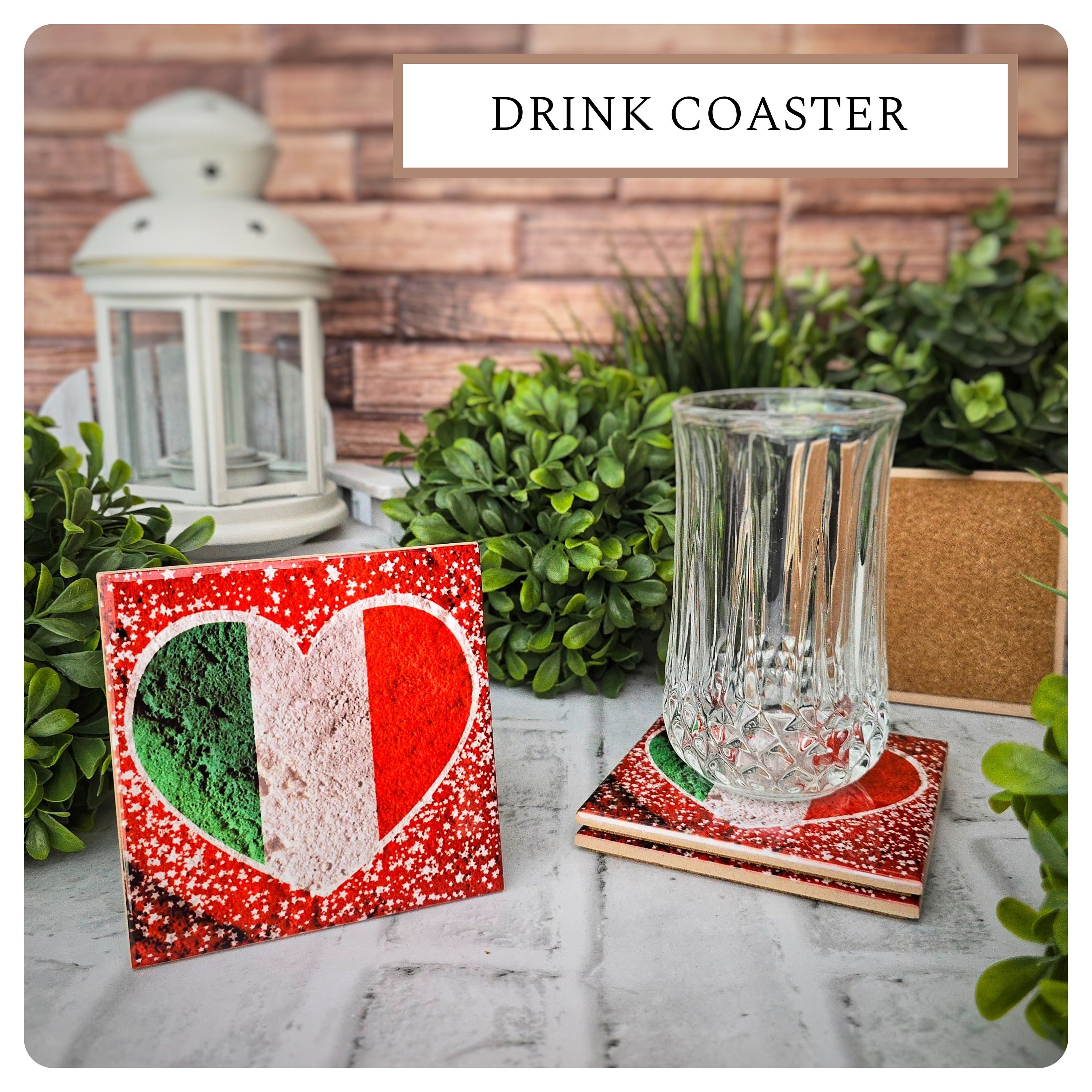 Italian Flag Heart Ceramic Coasters - Set of 4, detail 3