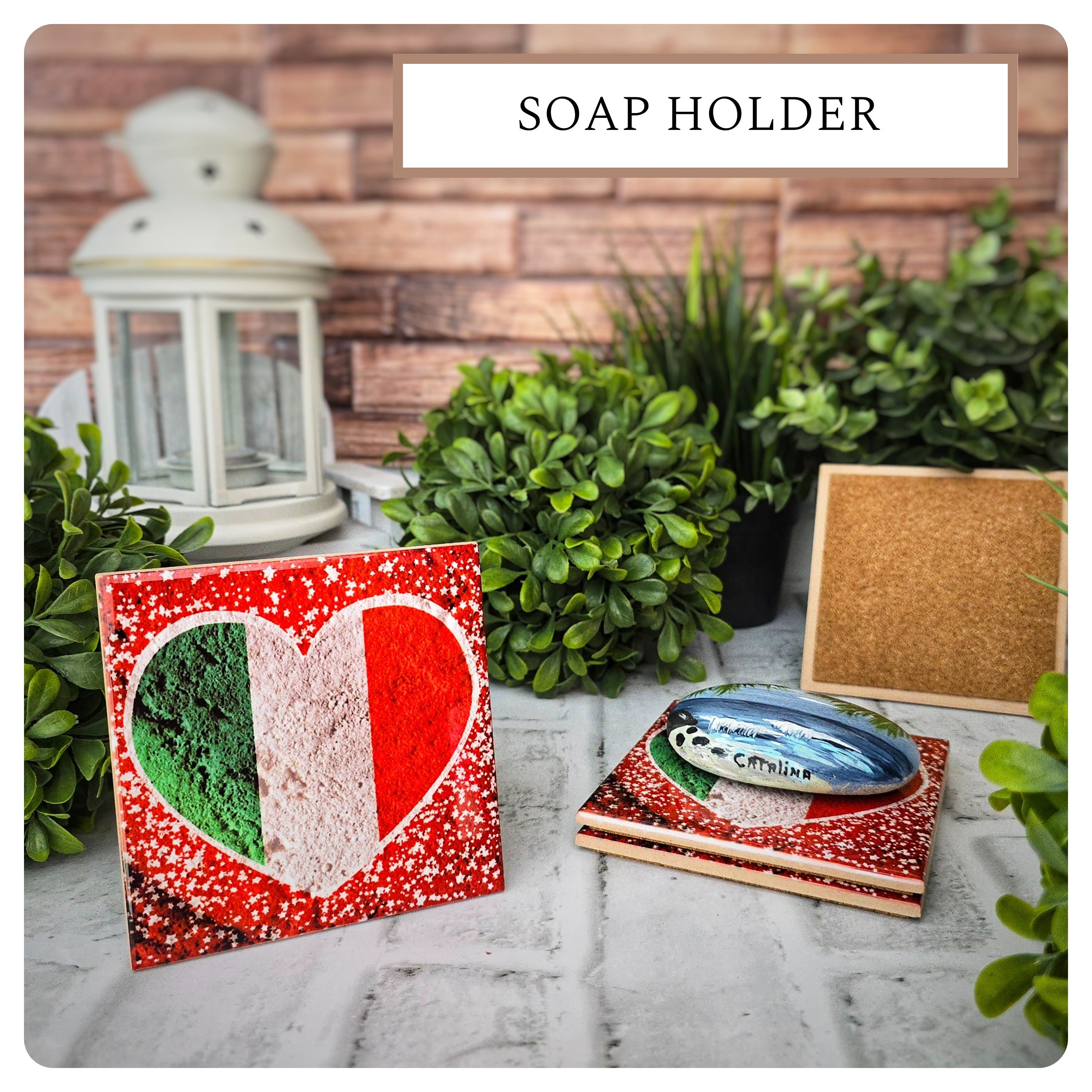 Italian Flag Heart Ceramic Coasters - Set of 4, detail 4