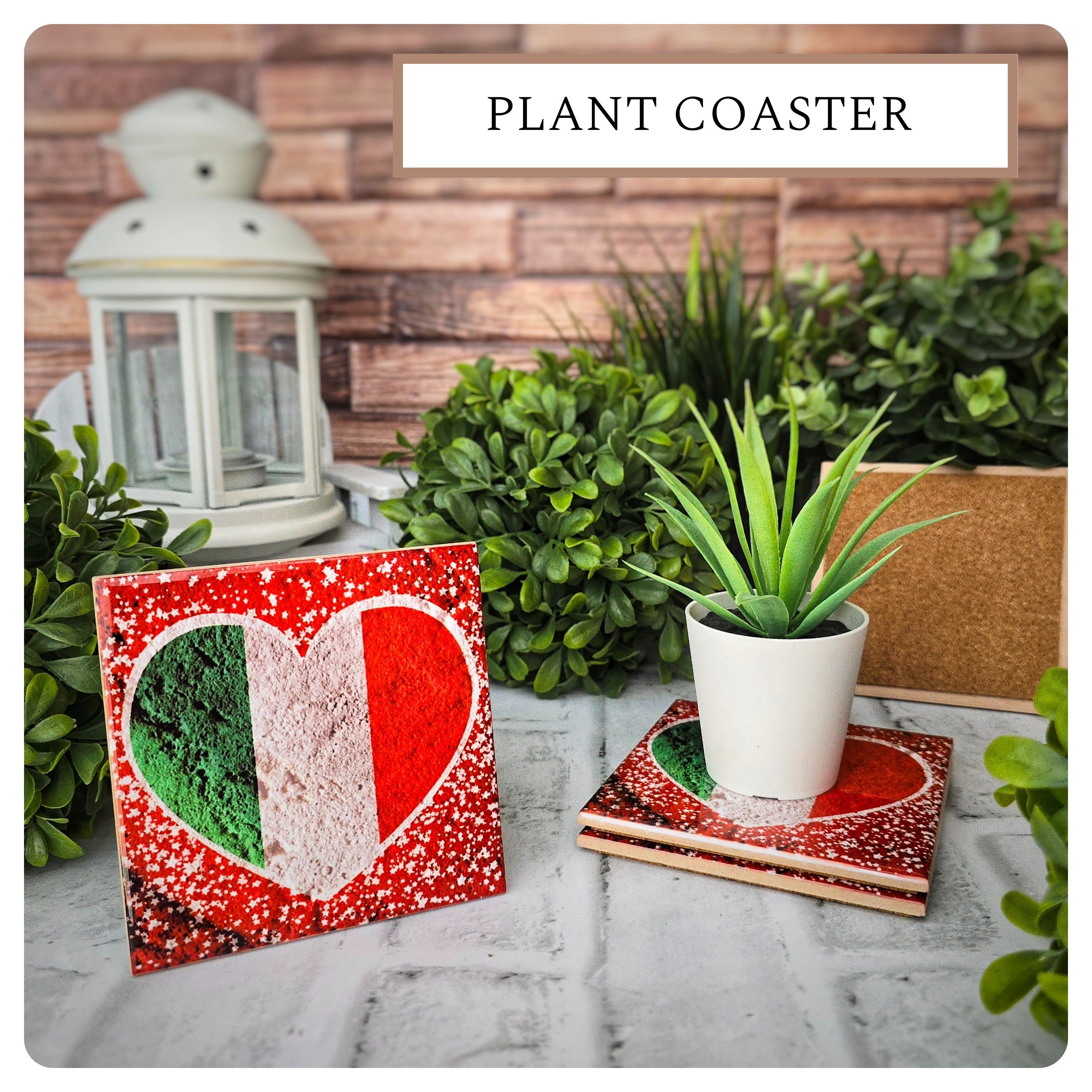 Italian Flag Heart Ceramic Coasters - Set of 4, detail 5
