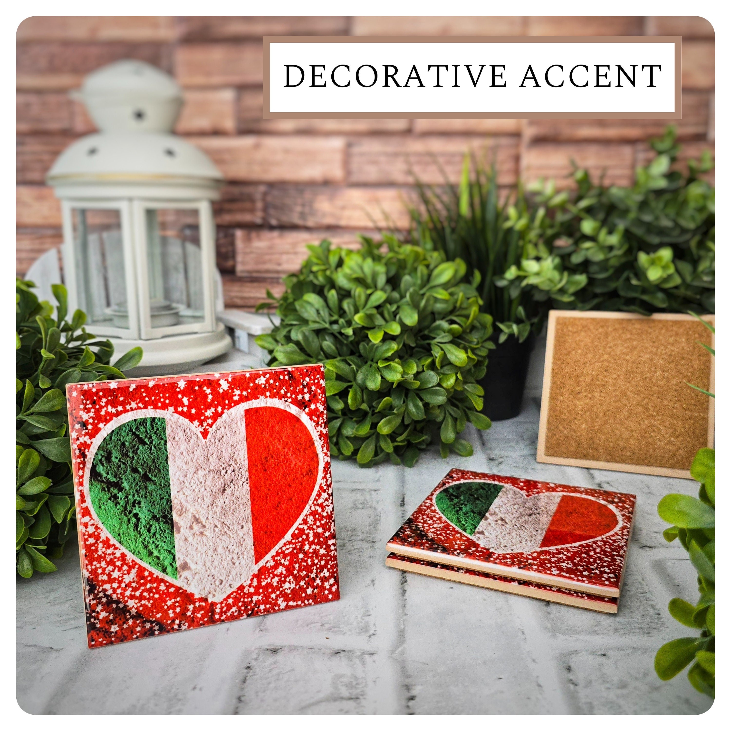 Italian Flag Heart Ceramic Coasters - Set of 4, detail 7