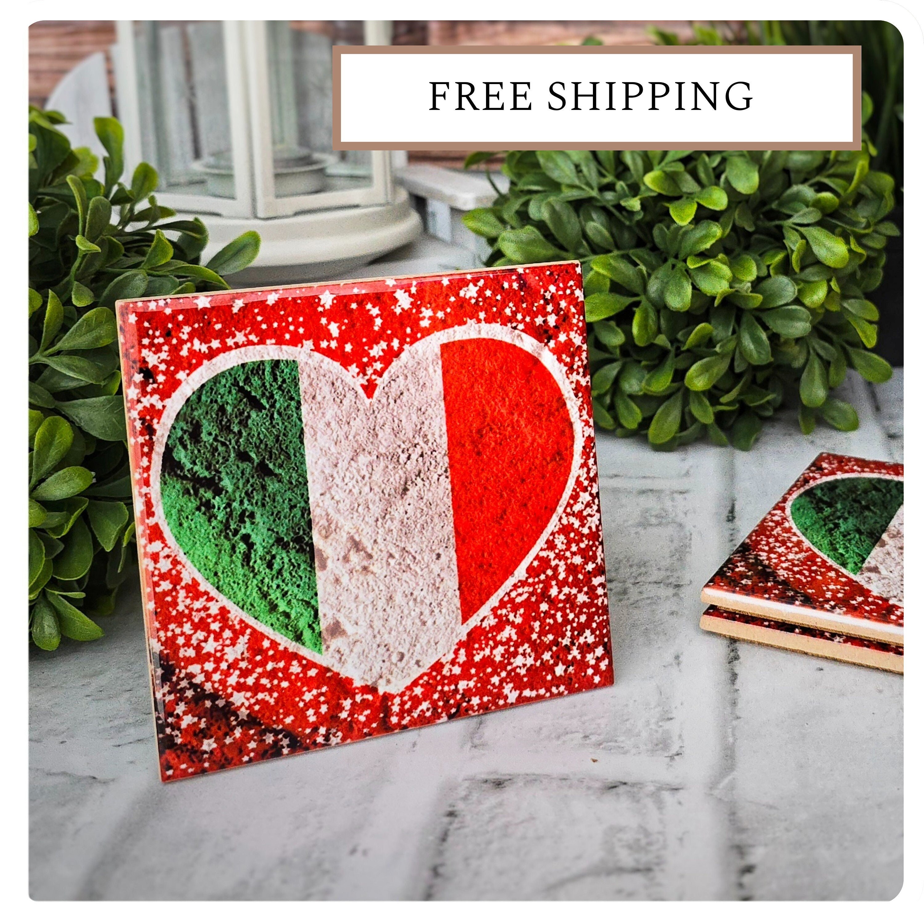 Italian Flag Heart Ceramic Coasters - Set of 4, detail 8
