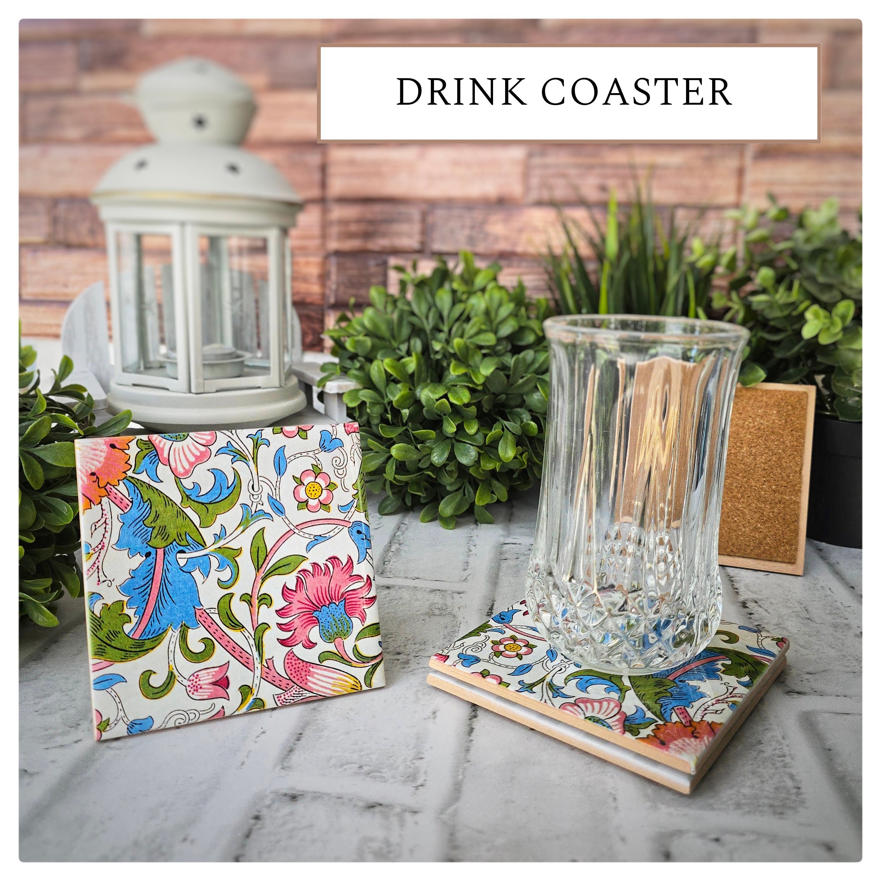 Floral Ceramic Coasters: Elegant Drink Coasters, Set of 4, detail 2