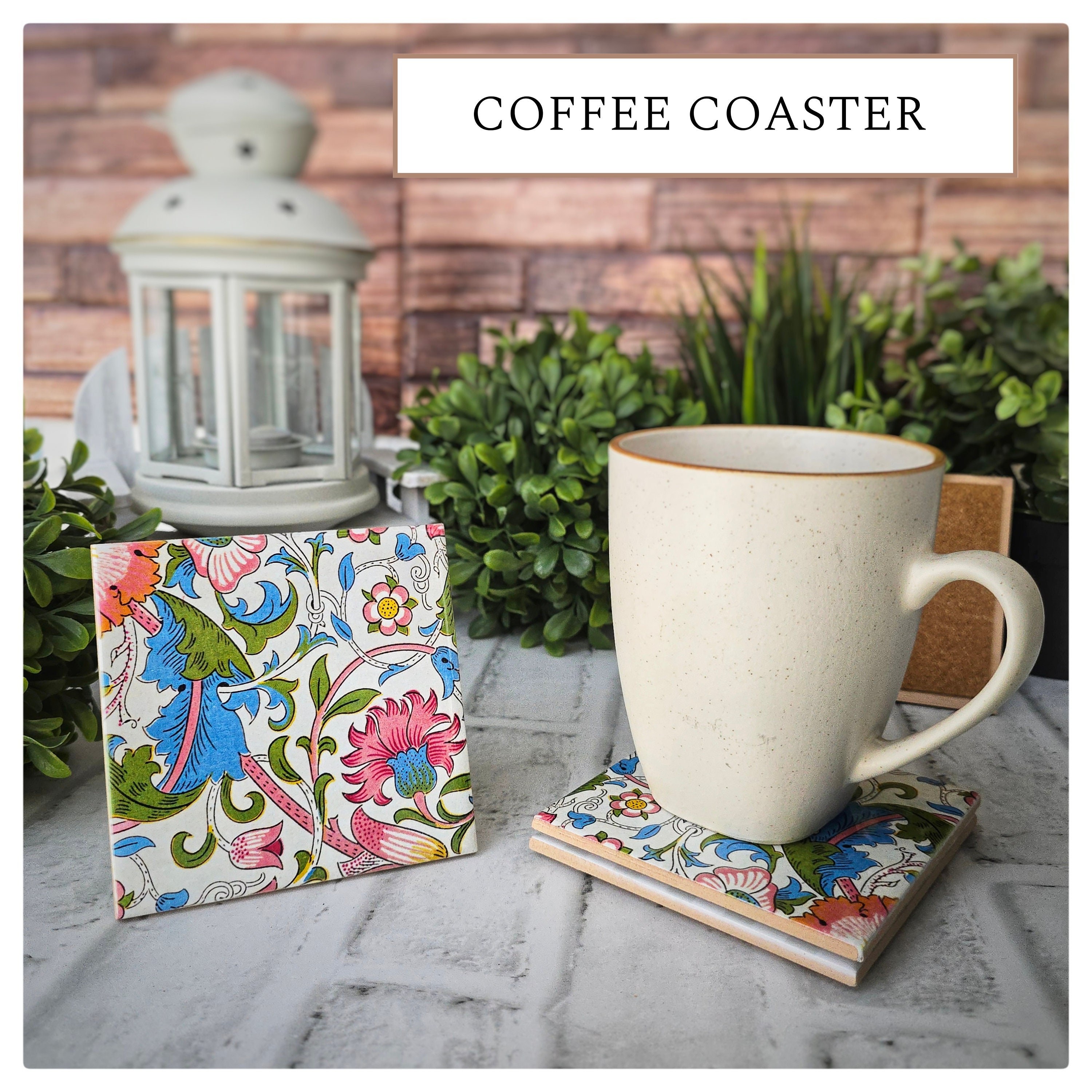Floral Ceramic Coasters: Elegant Drink Coasters, Set of 4, detail 3