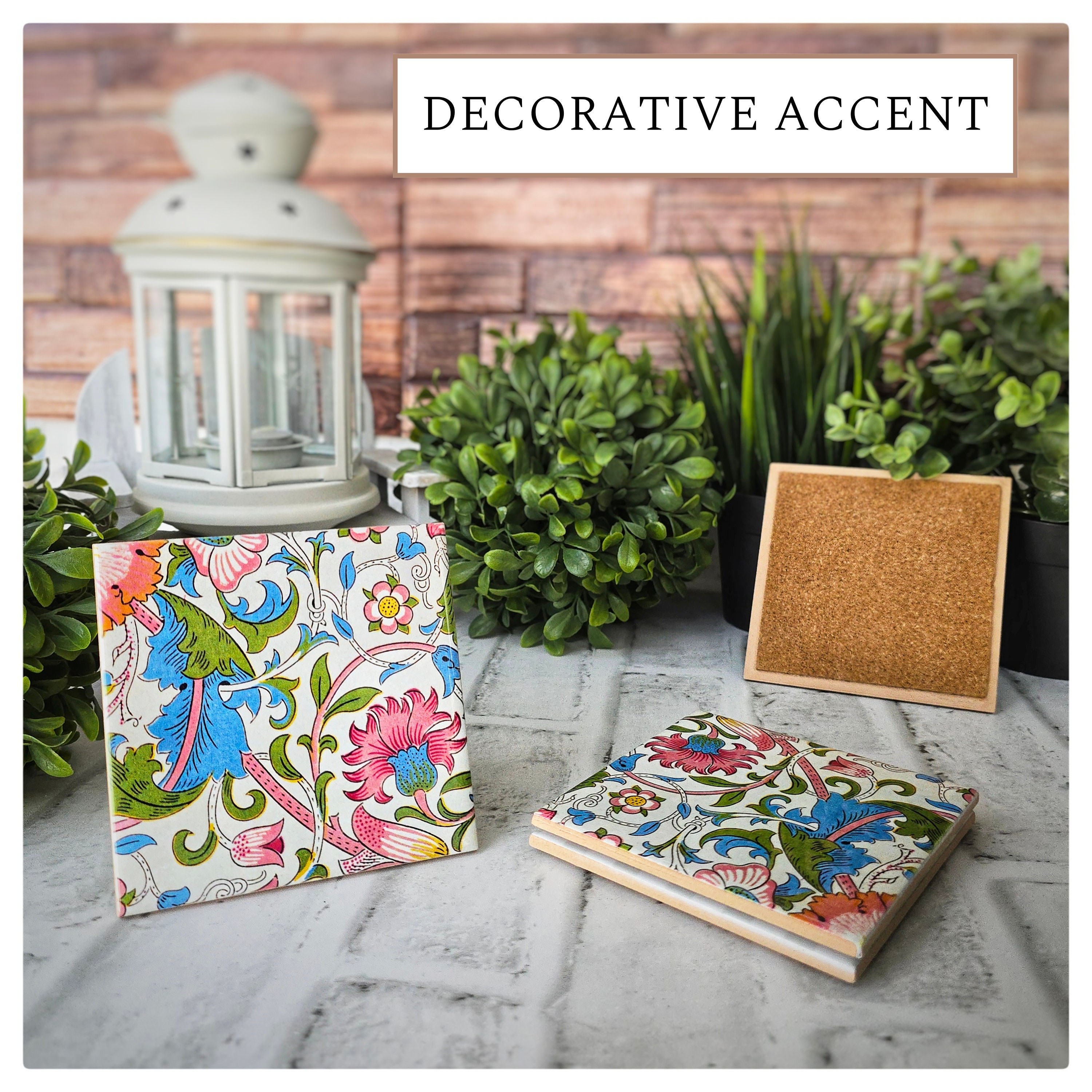 Floral Ceramic Coasters: Elegant Drink Coasters, Set of 4, detail 7