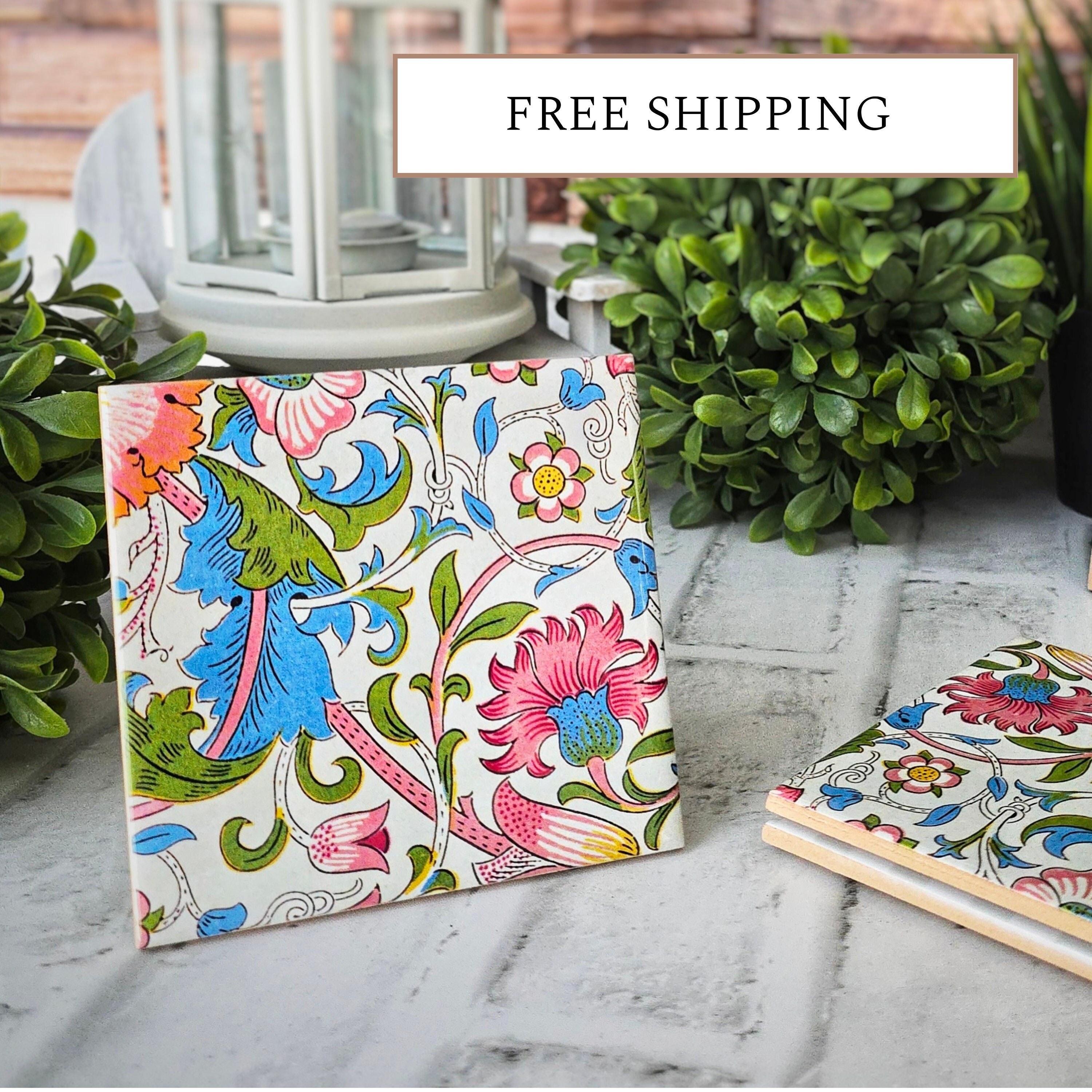 Floral Ceramic Coasters: Elegant Drink Coasters, Set of 4, detail 8