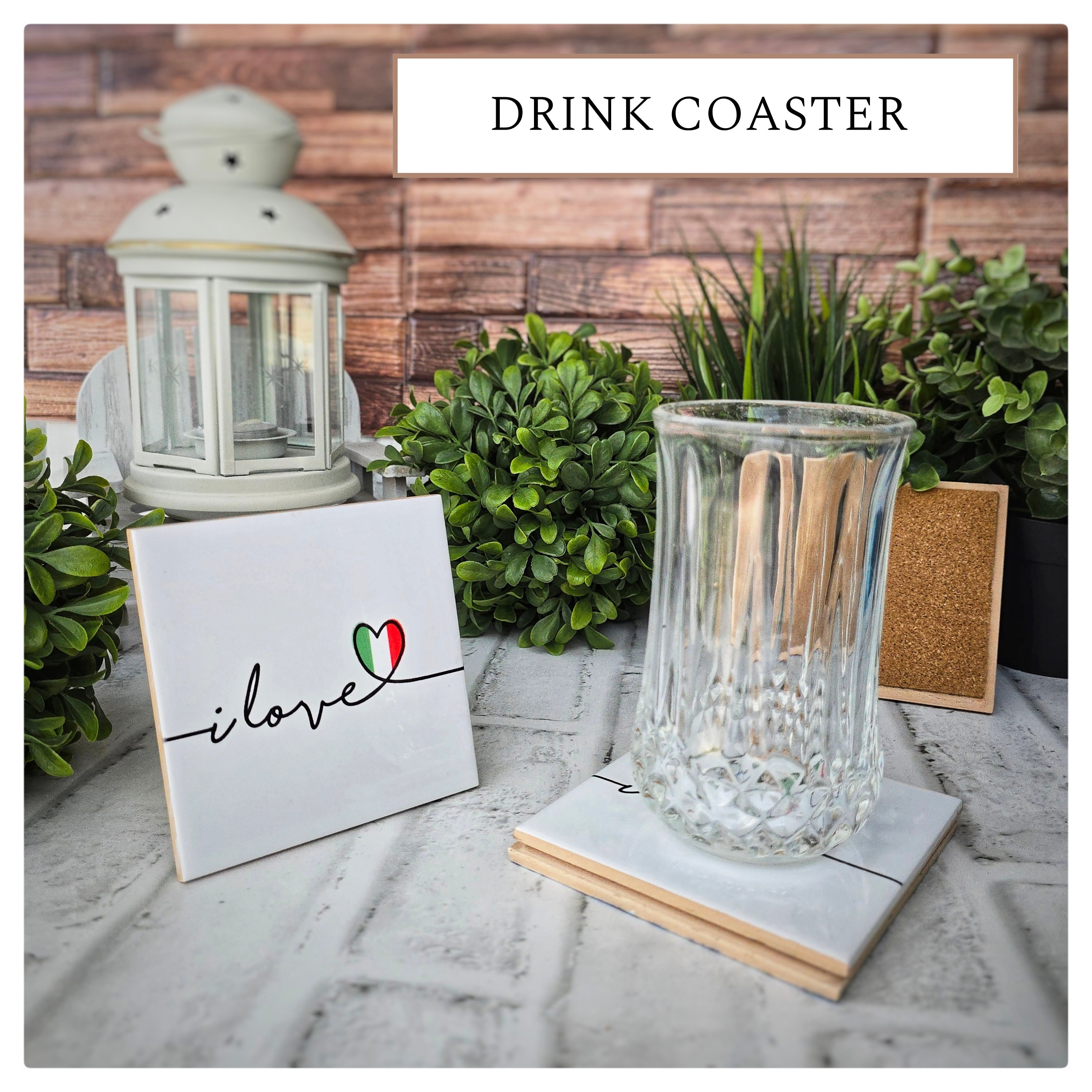 Ceramic Italy Coasters: "I Love Italy" Design, Cork Backed (Set of 4), detail 2
