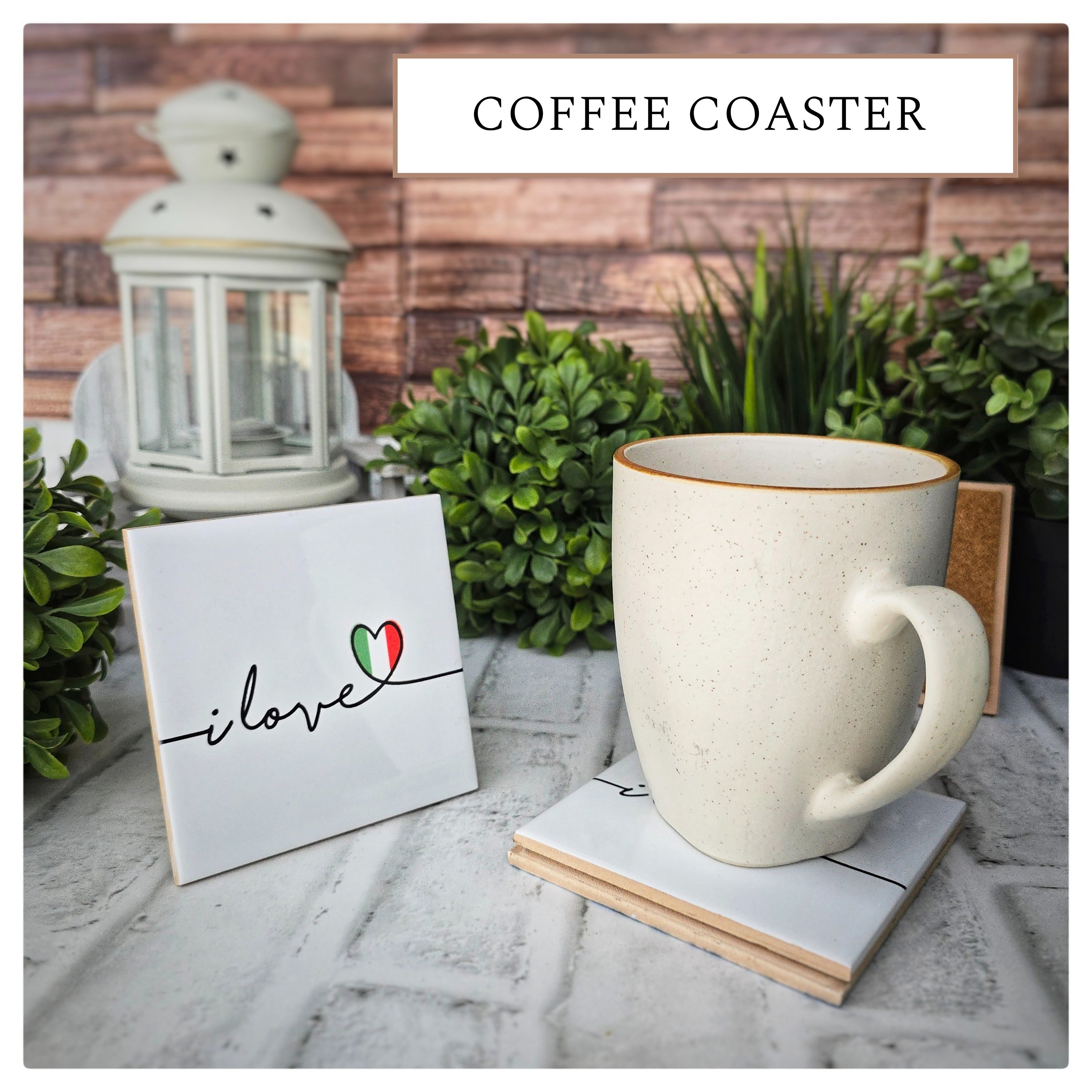 Ceramic Italy Coasters: "I Love Italy" Design, Cork Backed (Set of 4), detail 3
