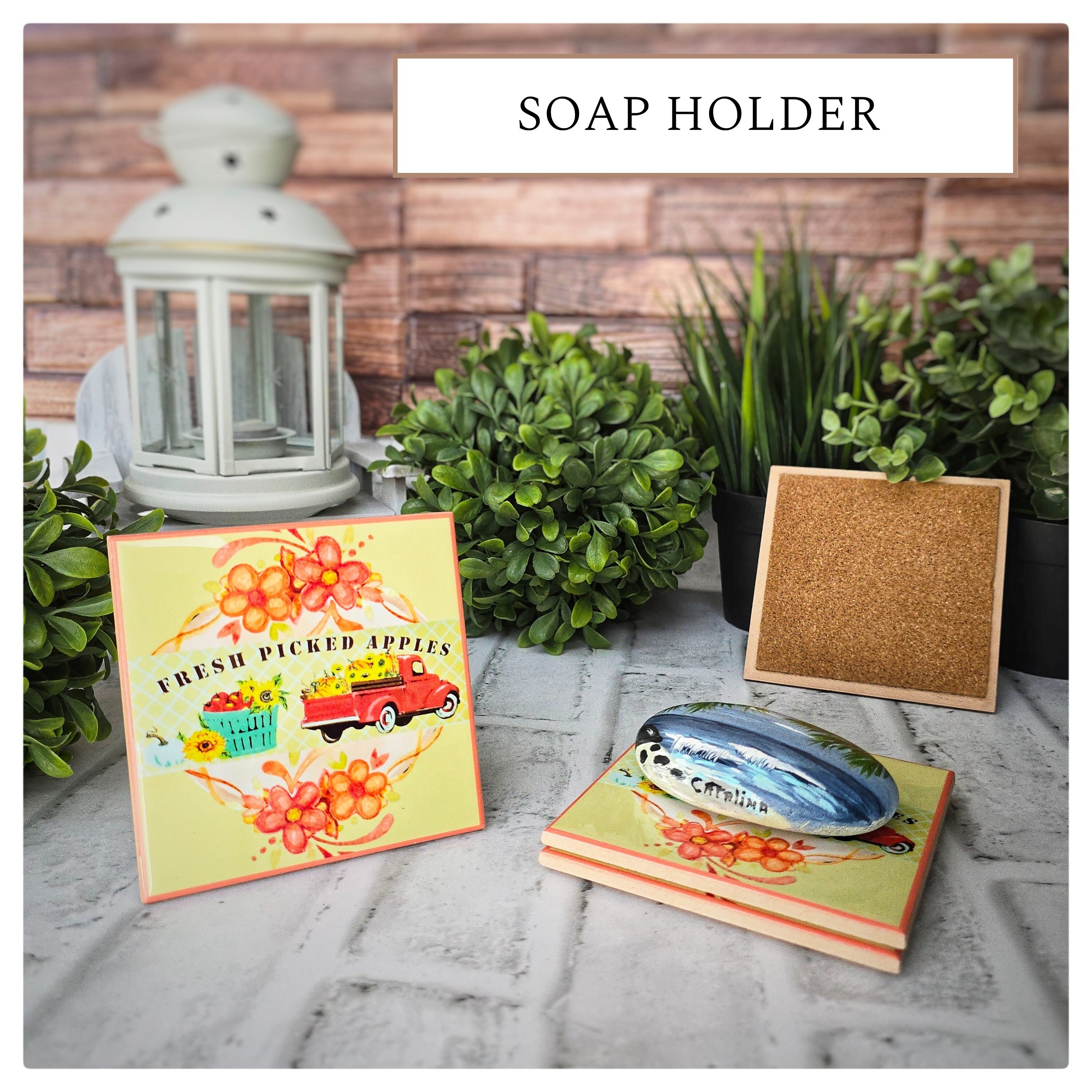 Fall Ceramic Coasters: Fresh Picked Apples, Red Truck - Set of 4, detail 6