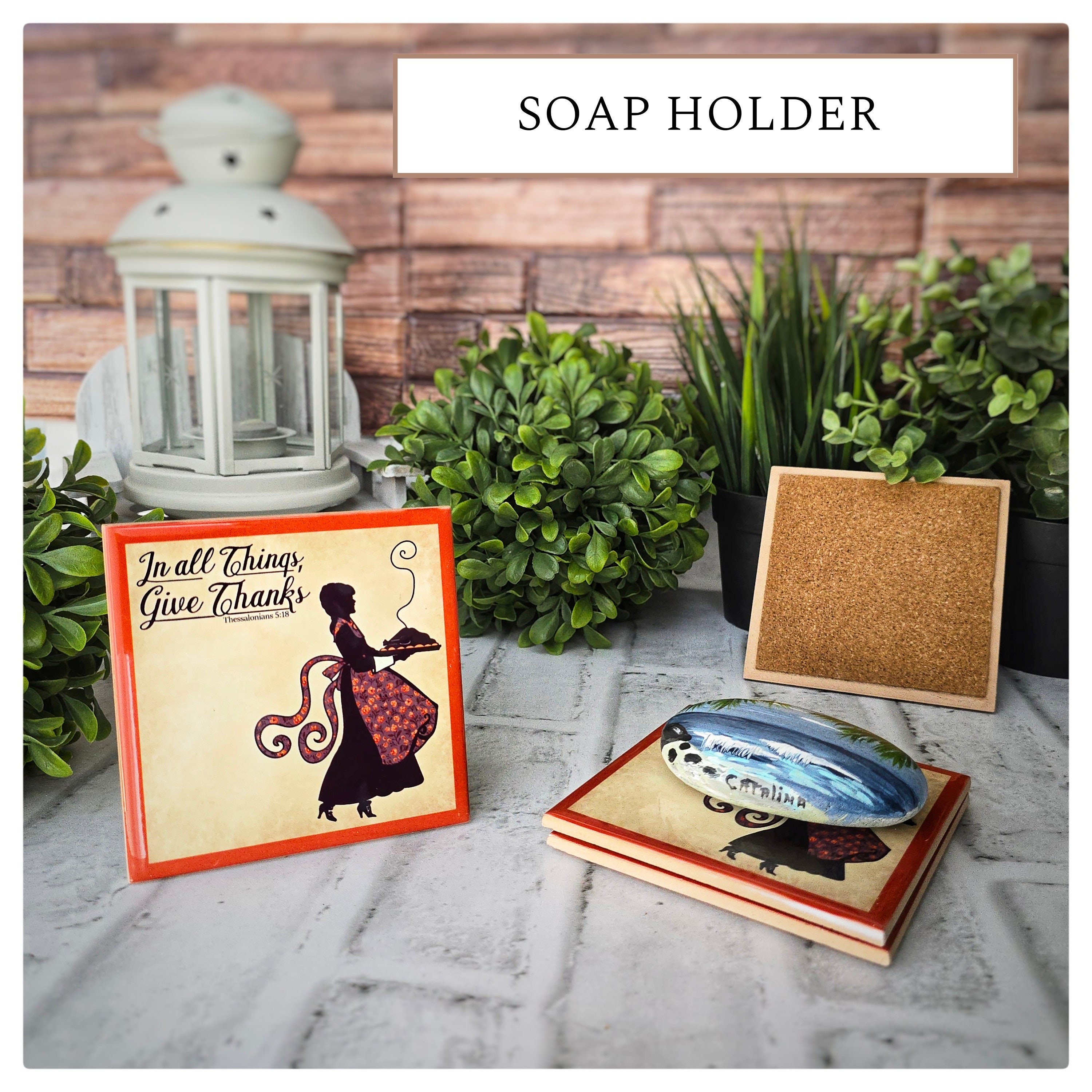 Ceramic Thanksgiving Coasters: Give Thanks Silhouette Design, detail 3