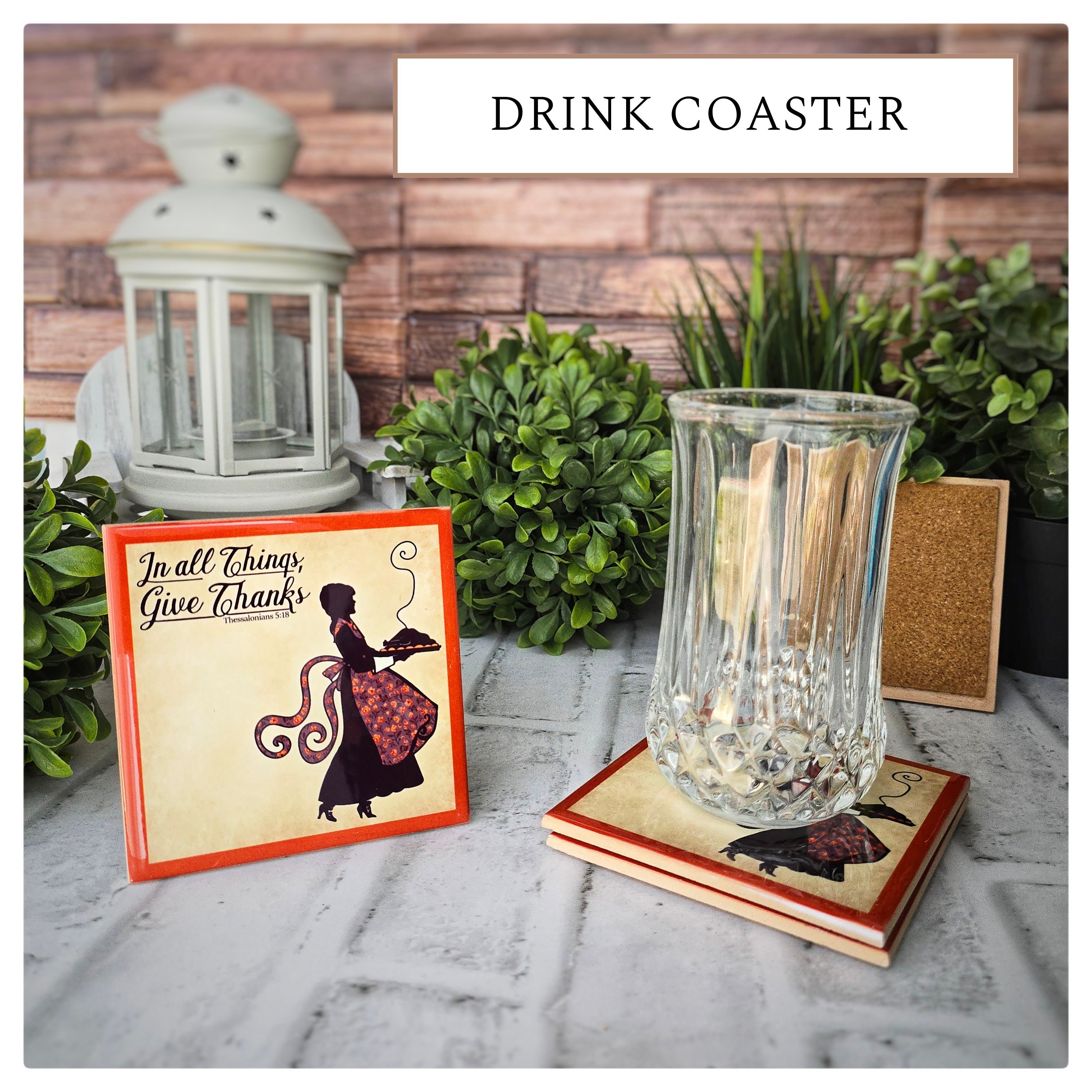 Ceramic Thanksgiving Coasters: Give Thanks Silhouette Design, detail 4