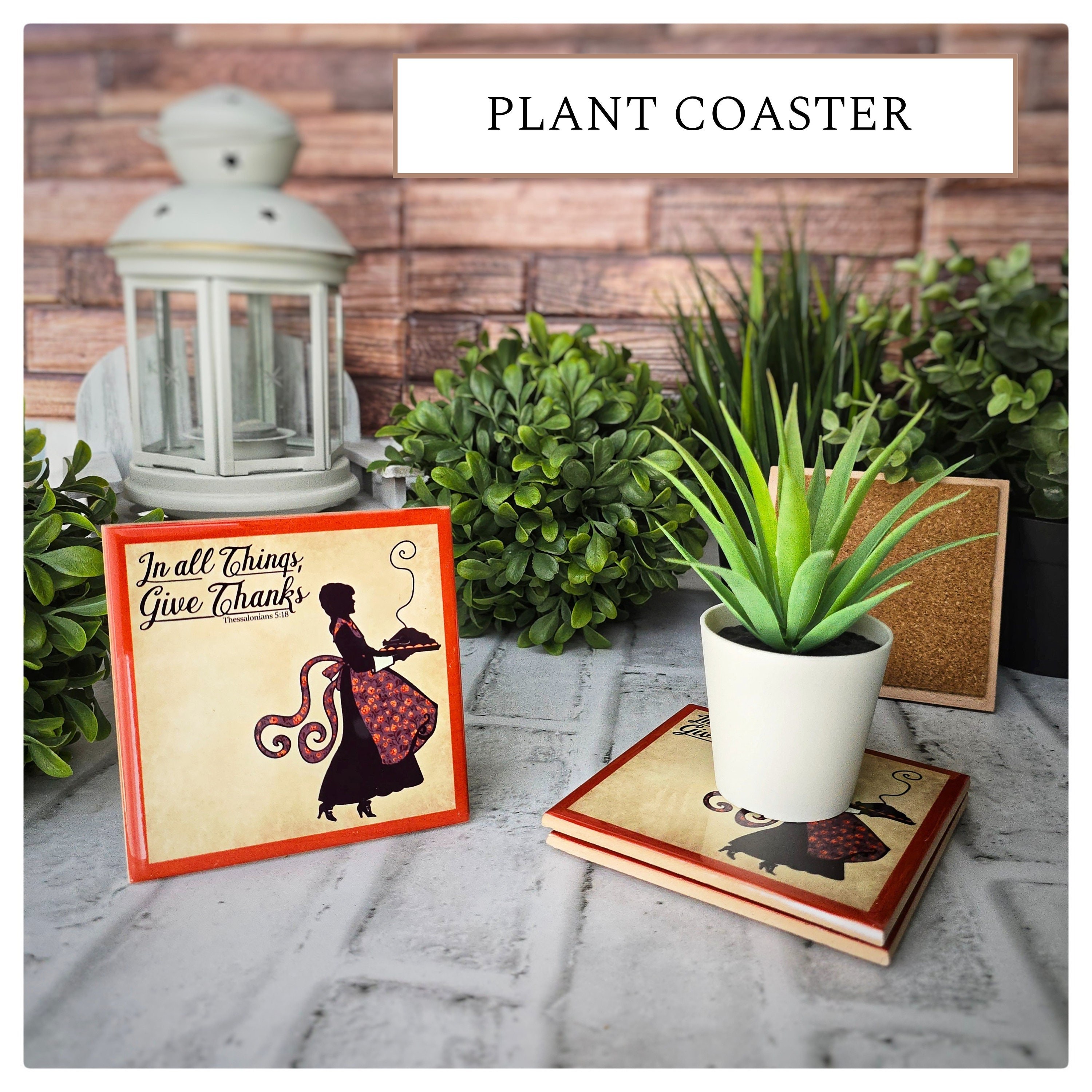 Ceramic Thanksgiving Coasters: Give Thanks Silhouette Design, detail 5