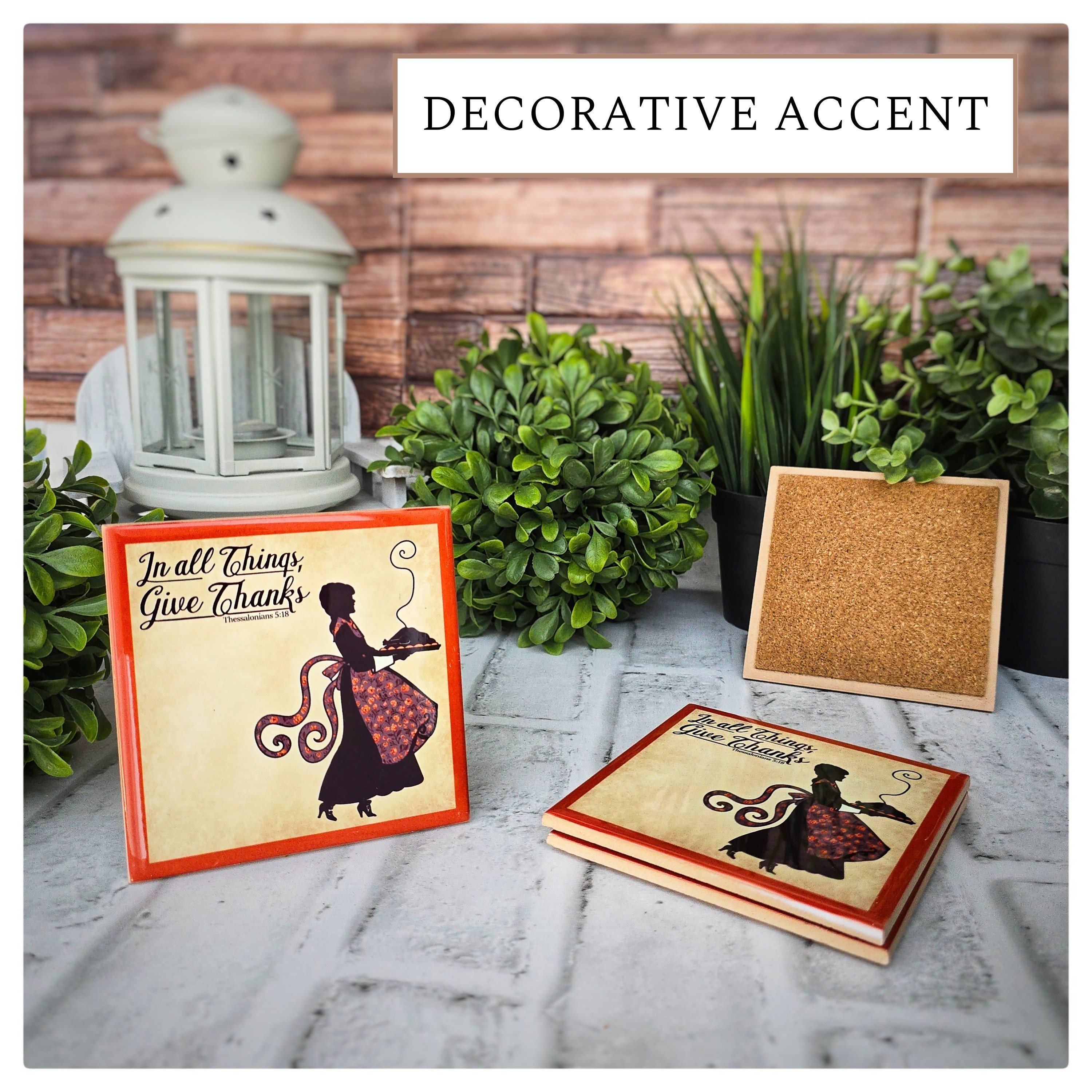 Ceramic Thanksgiving Coasters: Give Thanks Silhouette Design, detail 7