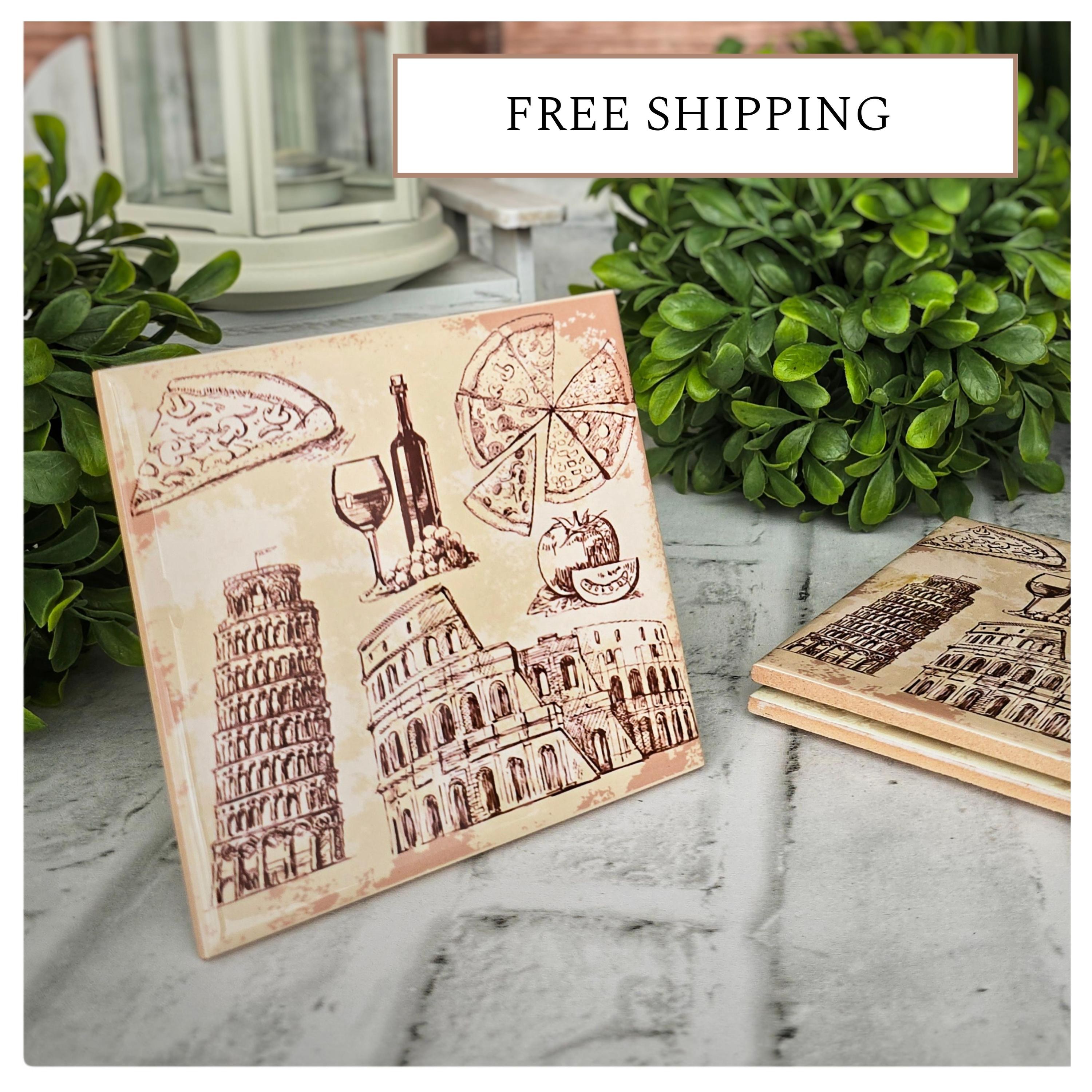 Italian Landmark Ceramic Coasters: Mediterranean Kitchen Decor (Set of 4), detail 7