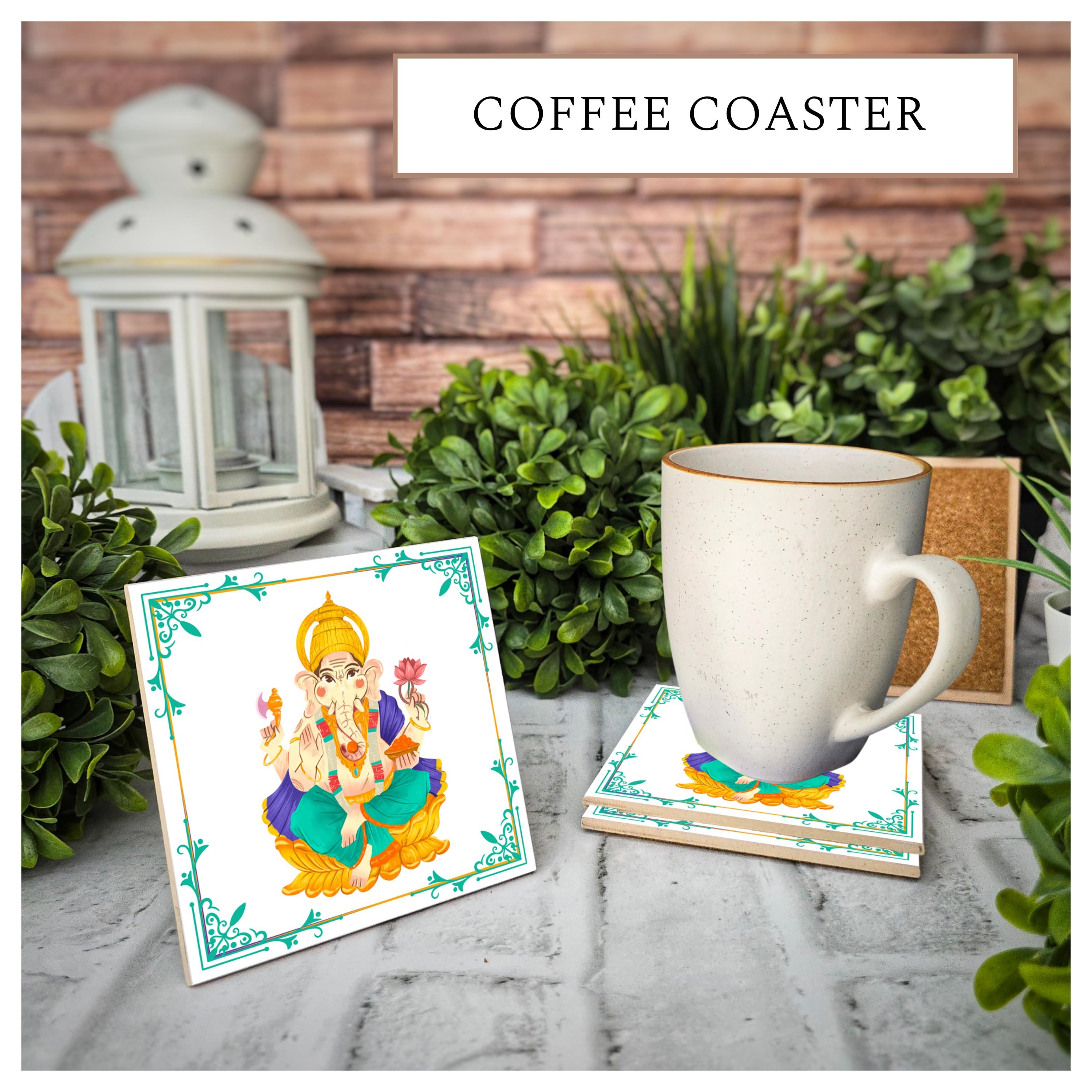 Indian Ganesha Ceramic Coasters - Set of 4, Cork Back, detail 5