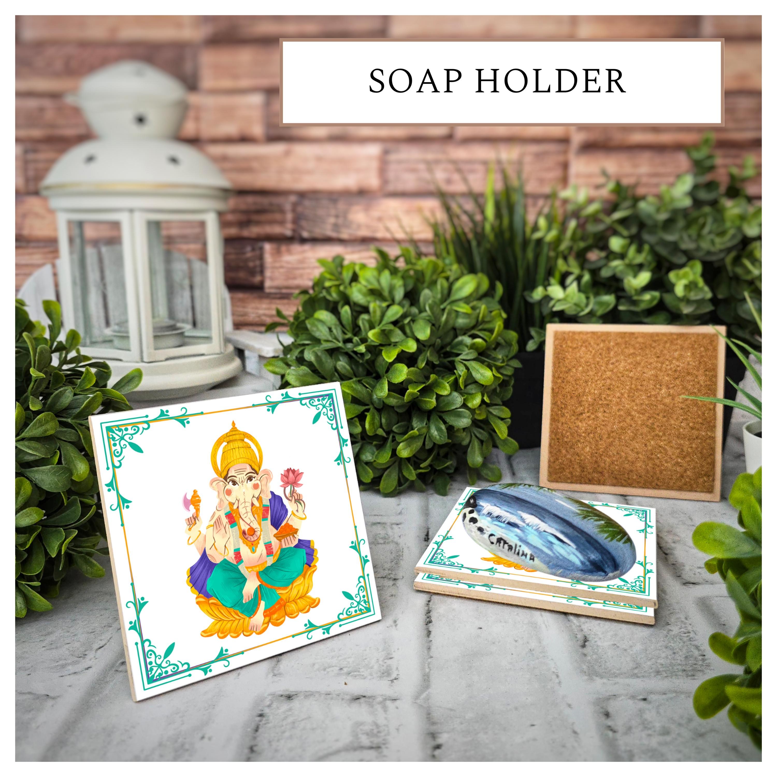 Indian Ganesha Ceramic Coasters - Set of 4, Cork Back, detail 6